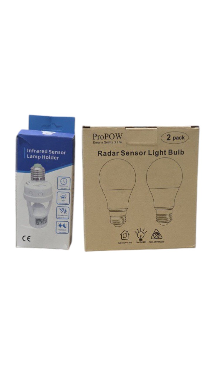 ProPOW Radar Sensor Light Bulbs 2 Pack Plus Infrared Sensor Lamp Holder