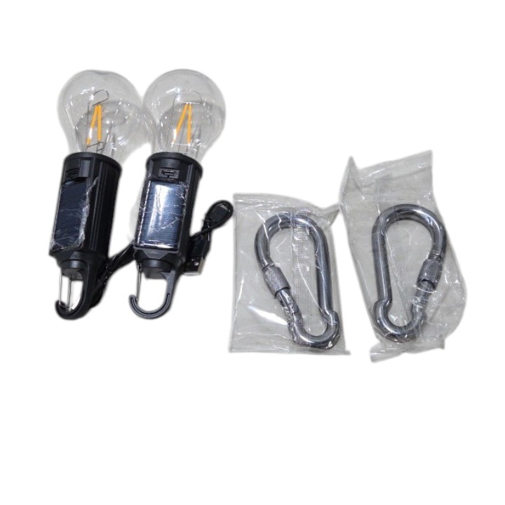 2 Solar LED Camping Hanging Lights With Heavy Duty Carabiner Hooks
