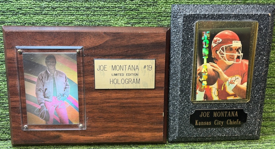 Joe Montana #19 Limited Editon Hologram & Plaque LOT of 2 -49ers & Kansas City Chiefs LEGEND