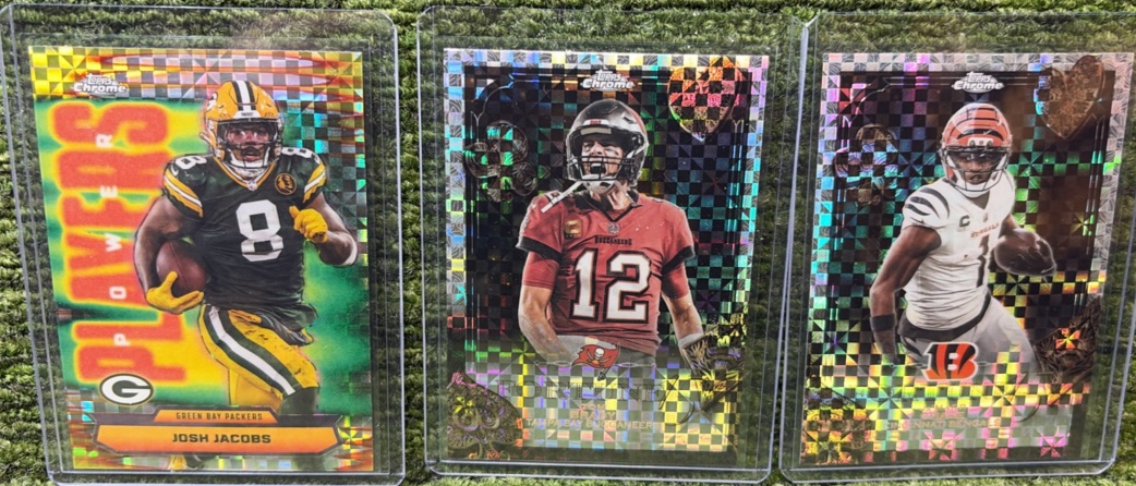 SSP REFRACTOR LOT of 3 CARDS TOTAL (TOM BRADY, JOSH JACOBS, & JaMarr CHASE Topps NFL Chrome