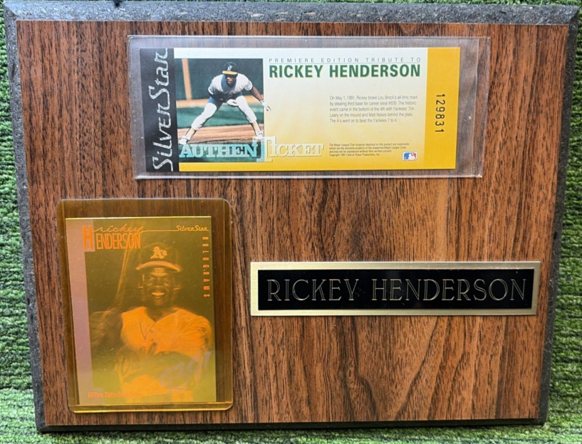 Rickey Henderson 939th Stolen Base Plaque 1991 Athletics Trading Card Tribute.