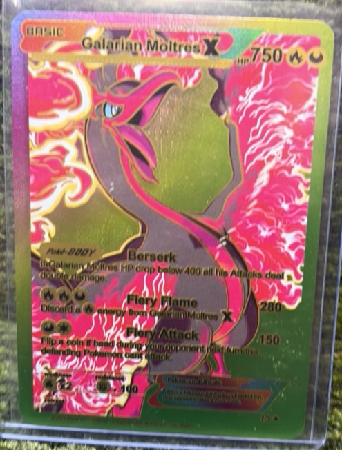 Galarian Moltres X Rainbow Foil Fan Art Card Hp750 Flery Flame