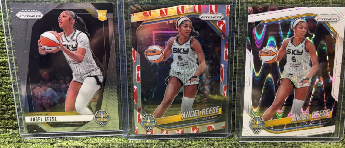 Angel Reese Lot of 3 Cards Total, PRZM ROOKIE, Prizm LOGO Refractor, & White Ray Wave Parallel Insert  Chicago SKY WNBA