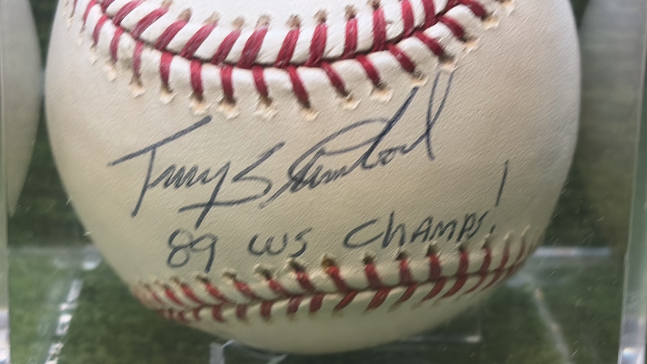 Terry Steinbach Autographed Baseball Inscribed 89 WS Champs Oakland Athletics