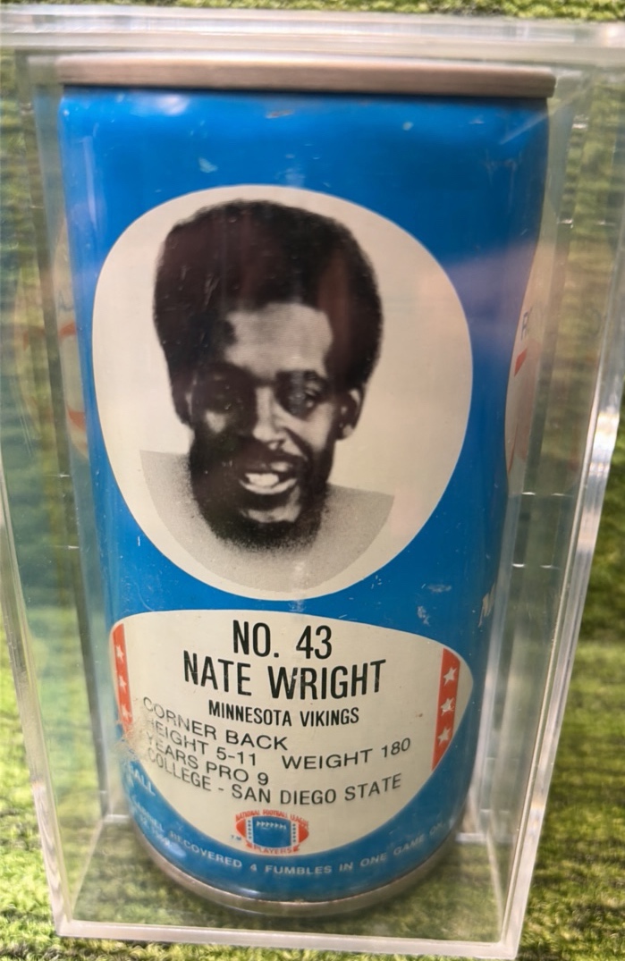 Vintage 70s Royal Crown RC Cola NFL Nate Wright Vikings Football Can (B213)