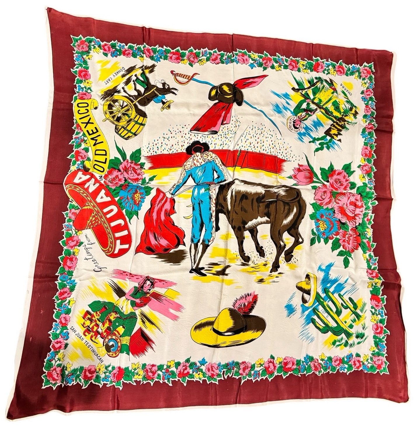Vintage Tijuana, Mexico Souvenir Scarf