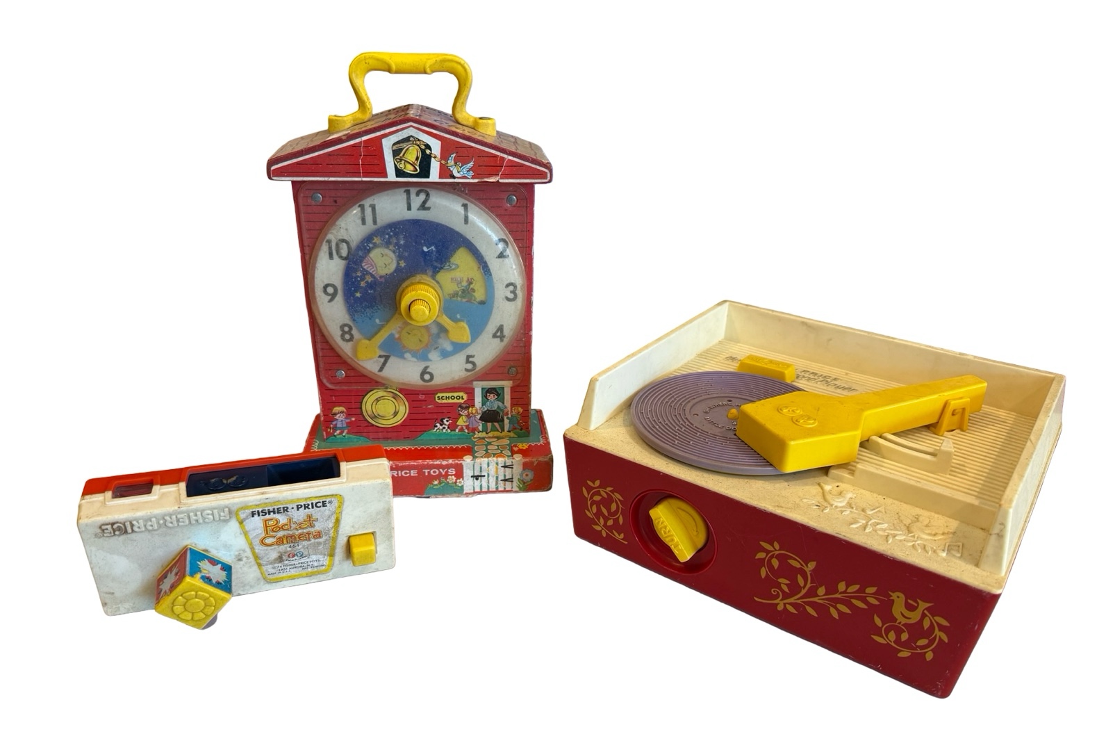 Vintage Fisher Price Toys - Clock, Camera and Record Player