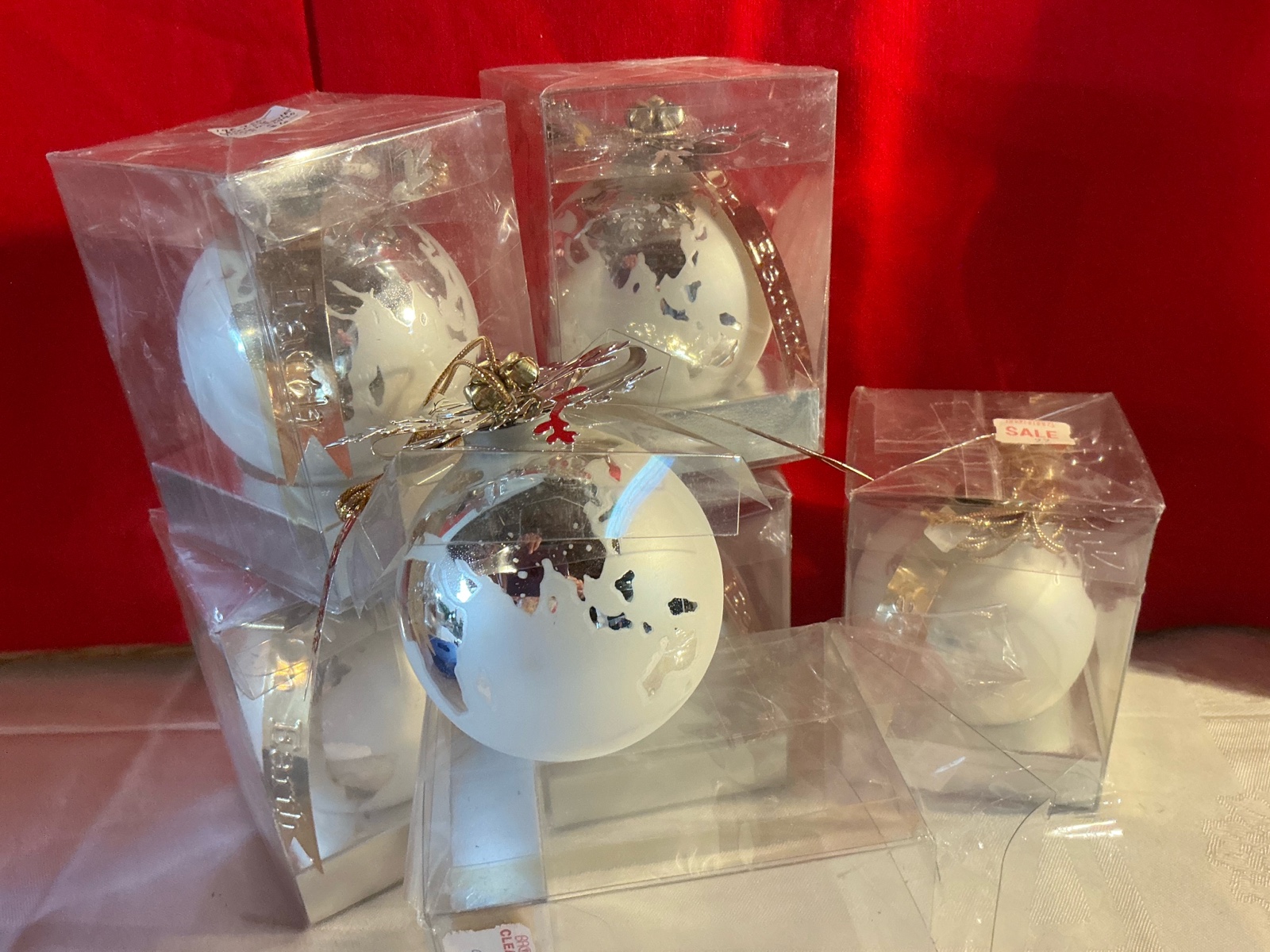 Group of 6 Dept 56 1990 peace on earth glass Christmas ornaments