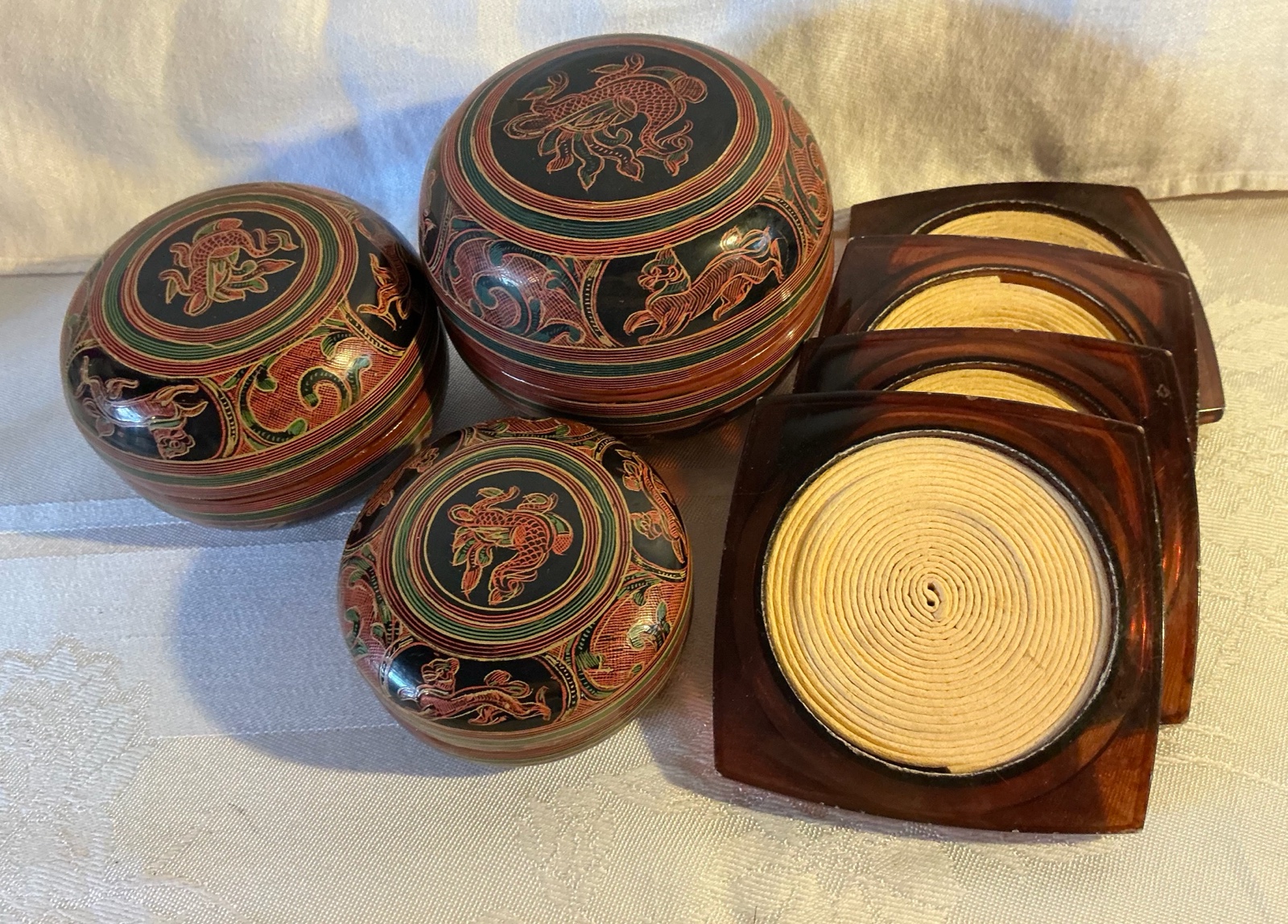 Collectable red terracotta glazed bowls & coasters
