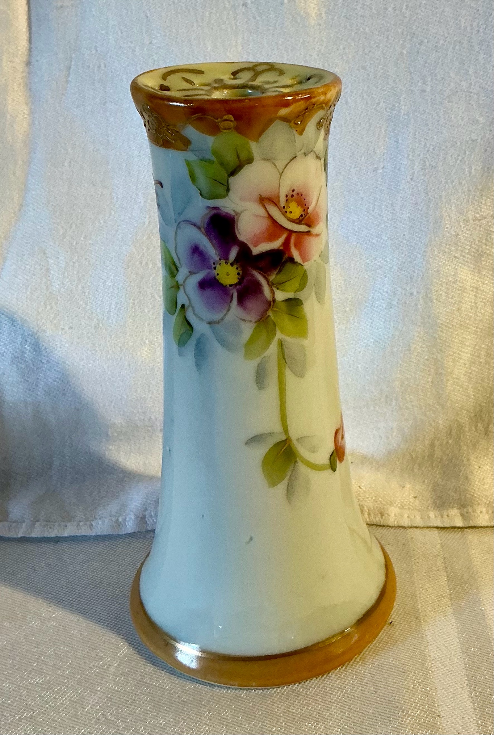 Vintage hand painted Nippon porcelain hat pin holder dogwood flowers