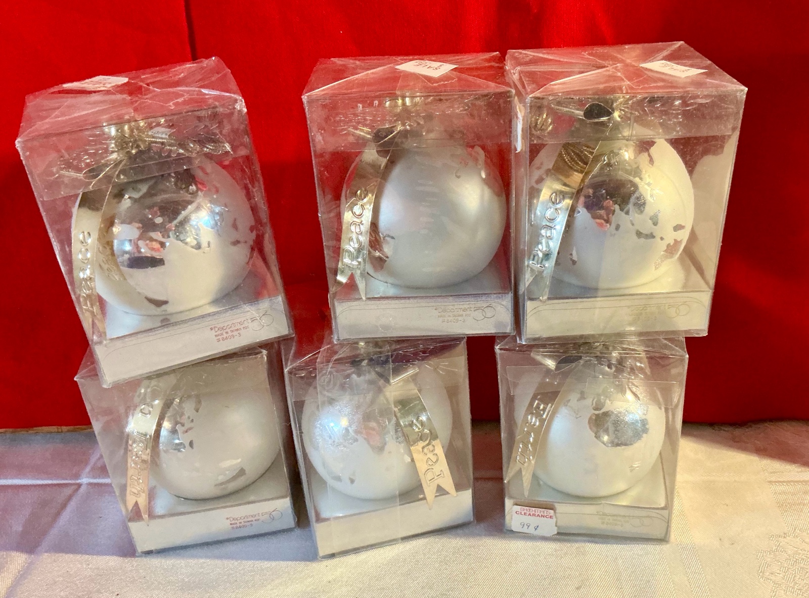 Group of 6 Dept 56 1990 peace on earth glass Christmas ornaments