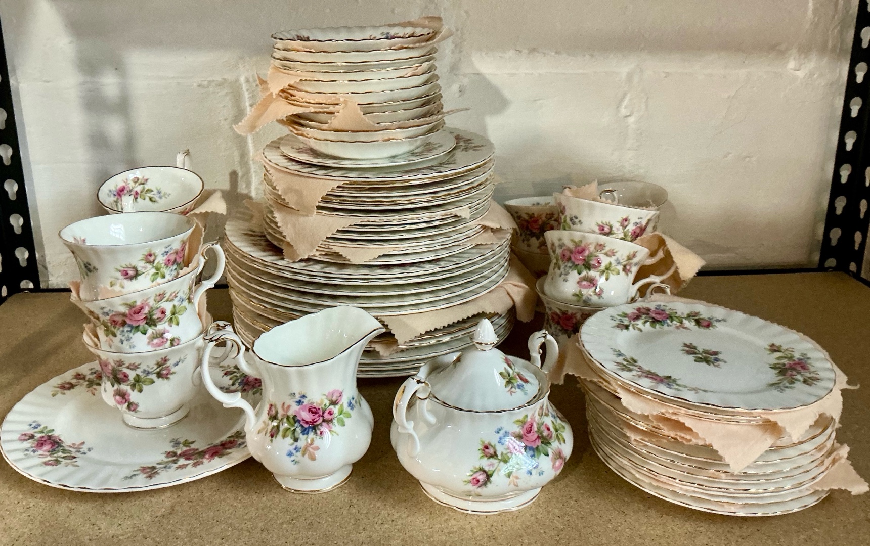 Vintage Royal Albert moss rose bone China dishes set made in England