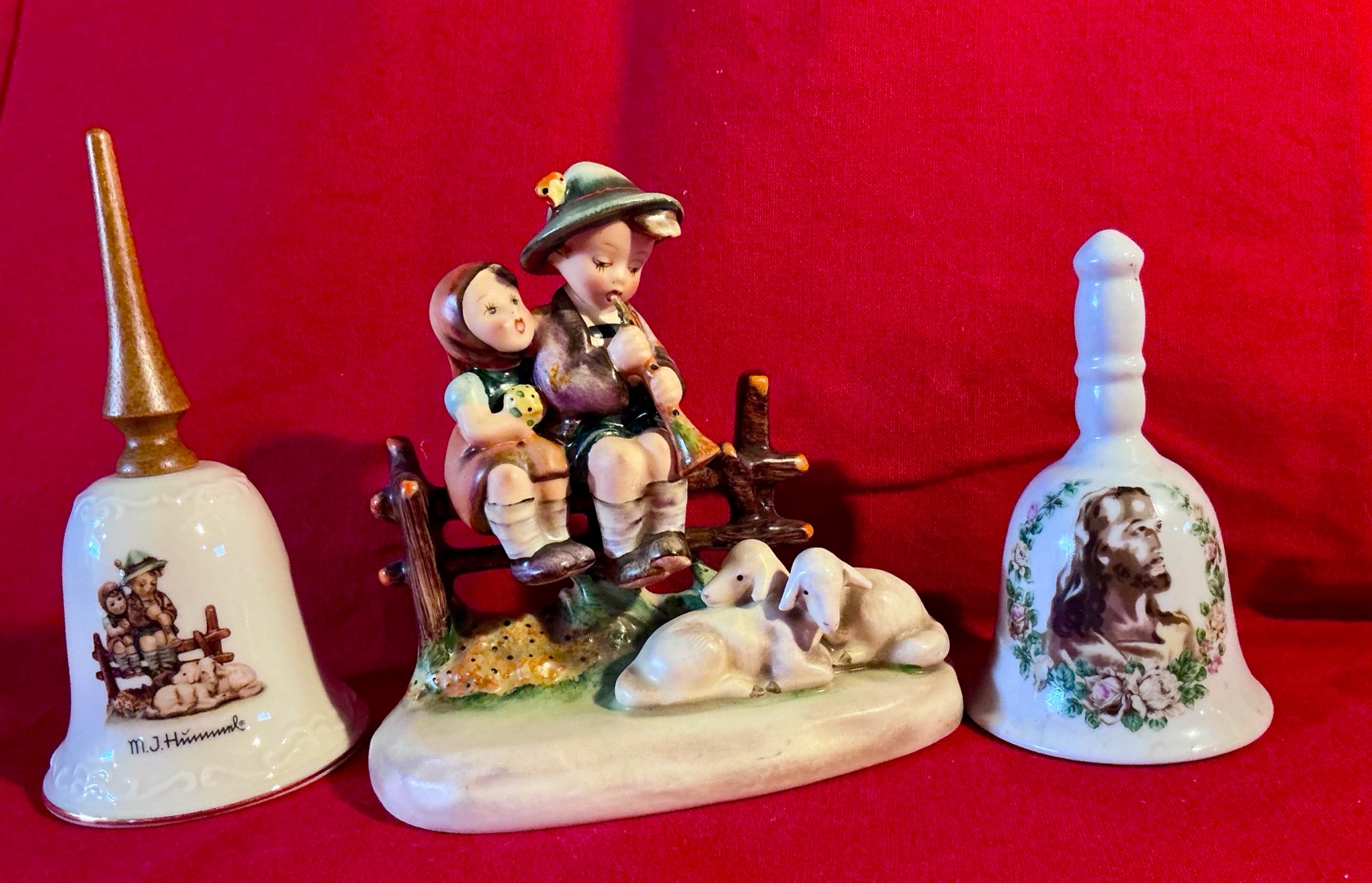 Vintage MJ Hummel Eventide stylized bee marked figurine #99 plus bells