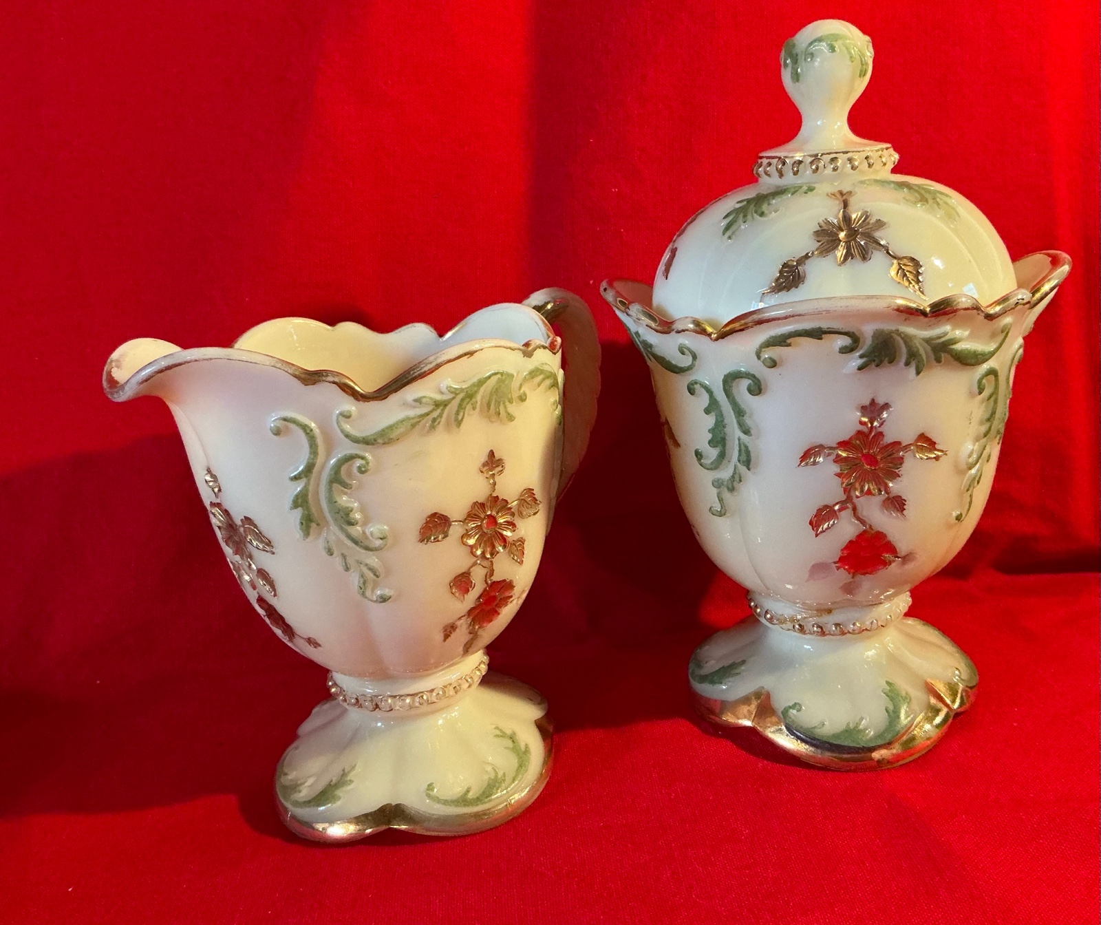 Vintage Northwoods Everglades Cornelian Custard Glass Cream and Sugar Uranium