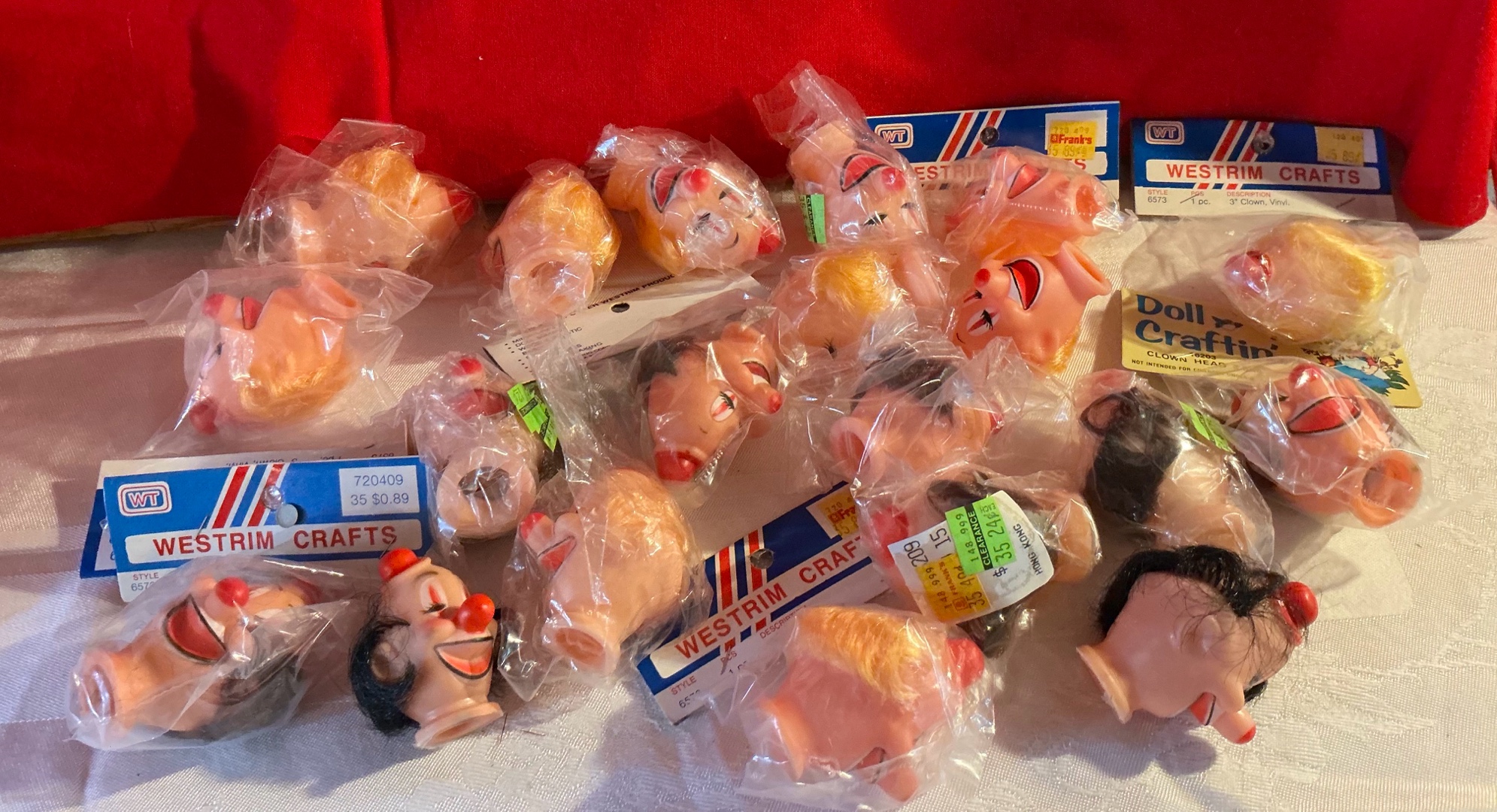 Group of 20 vintage hard plastic Westrim and doll craft clown heads