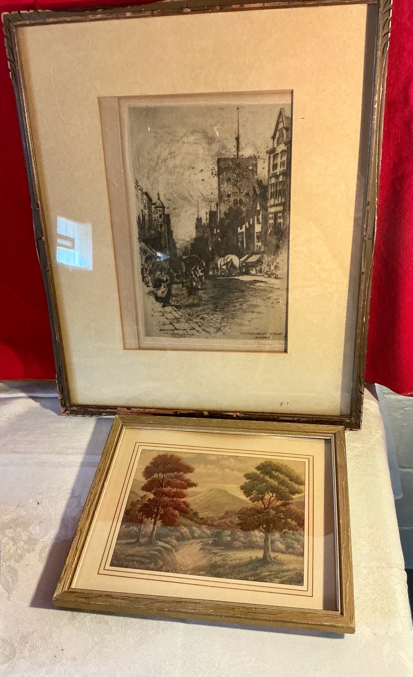 2 vintage scenic prints in wood frames