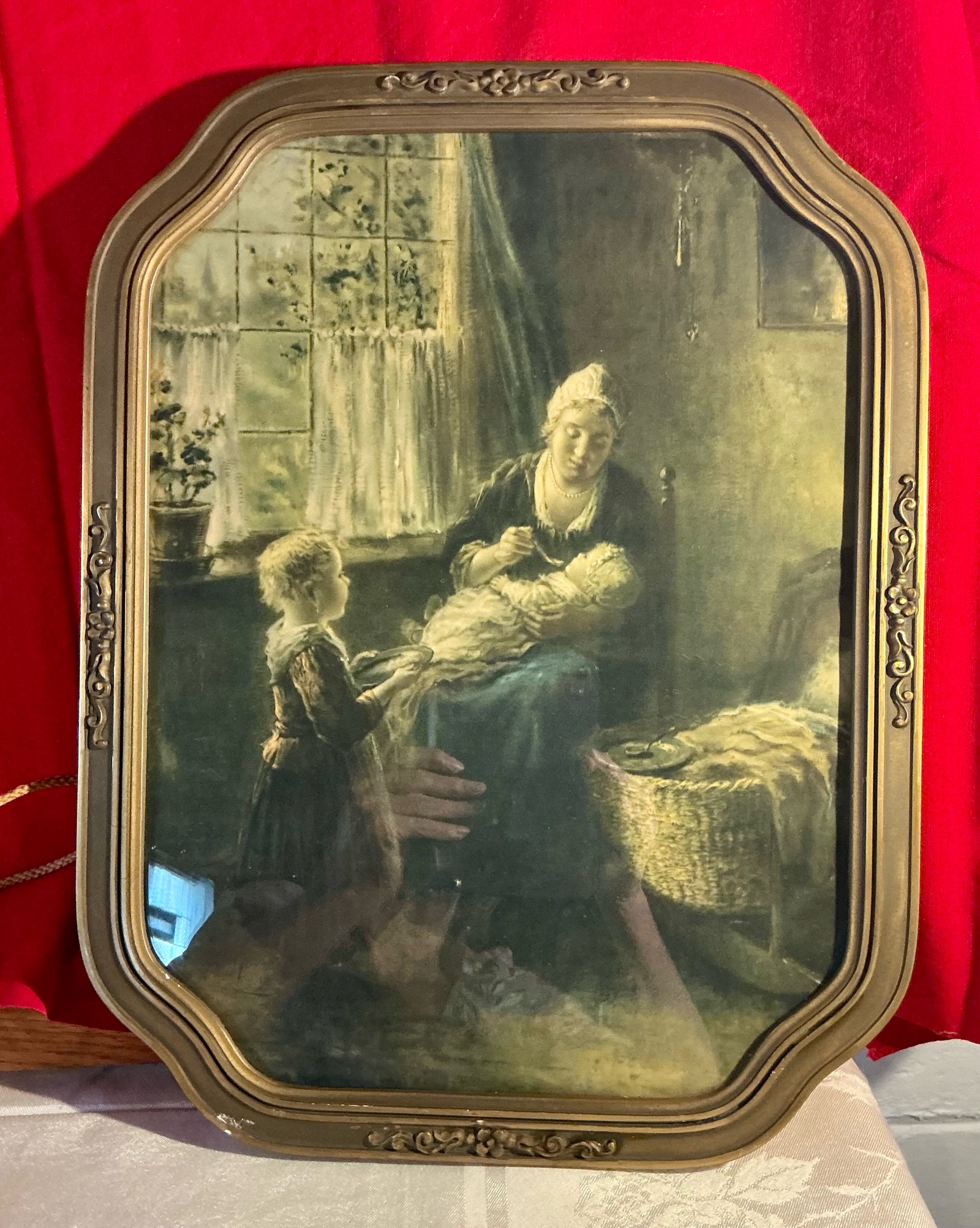 Vintage framed print of the painting Feeding the baby by Bernard Jean Corneill Pothast