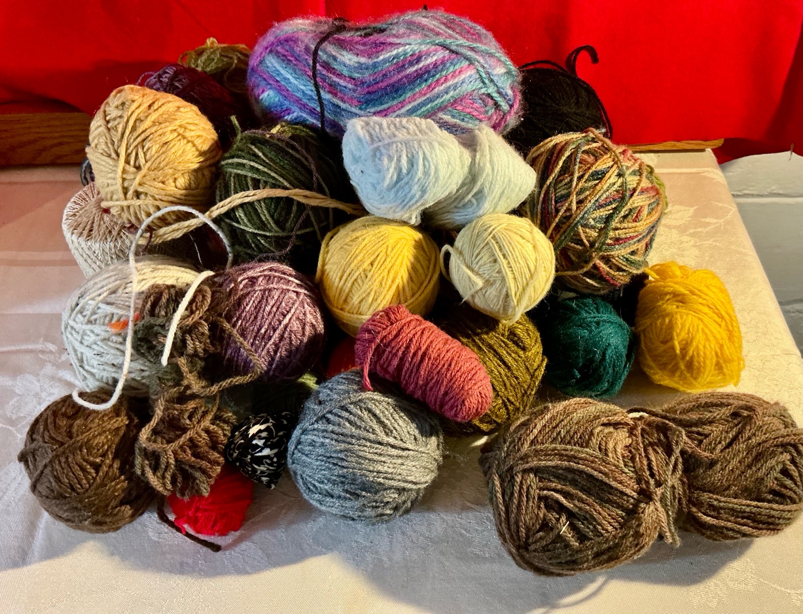 Large group of misc. yarn balls & sewing knitting crochet thread