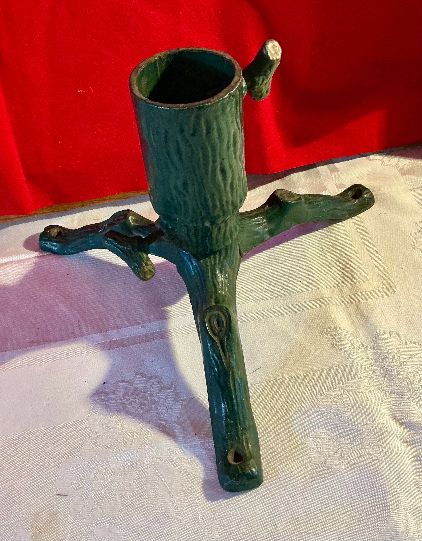 Vintage green tree style cast iron Christmas tree stand