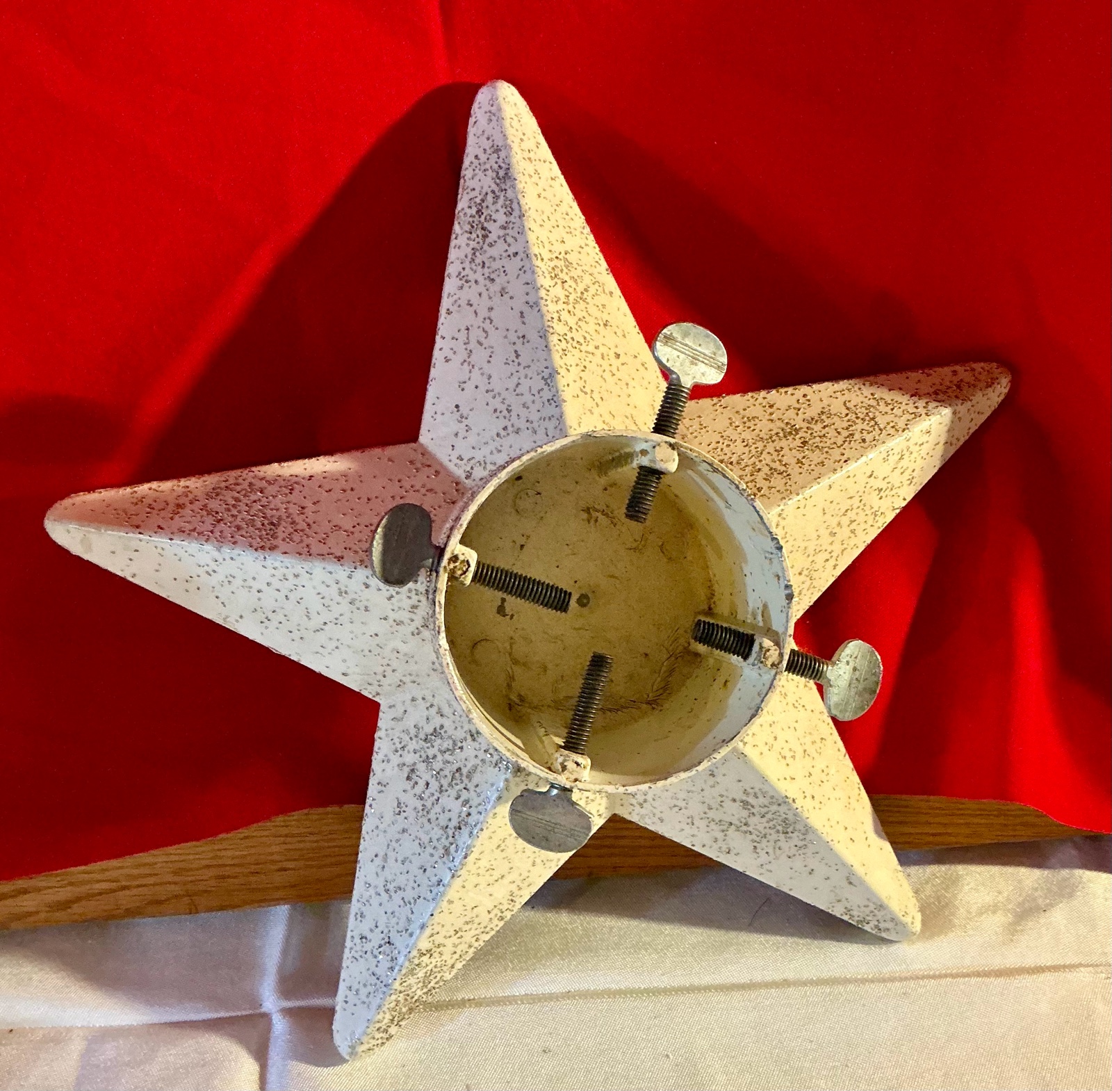 Vintage glitter star Christmas tree stand cast iron Mitee mfg