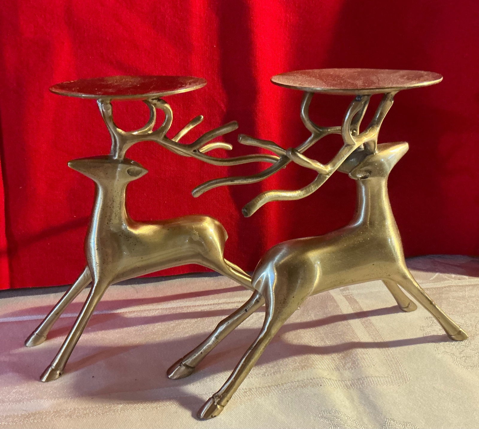 Collectable reindeer brass candle holders holiday Christmas