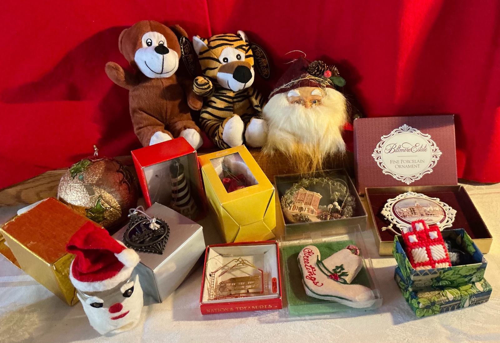 Group of misc. christmass decor biltmore estate ornament plus more