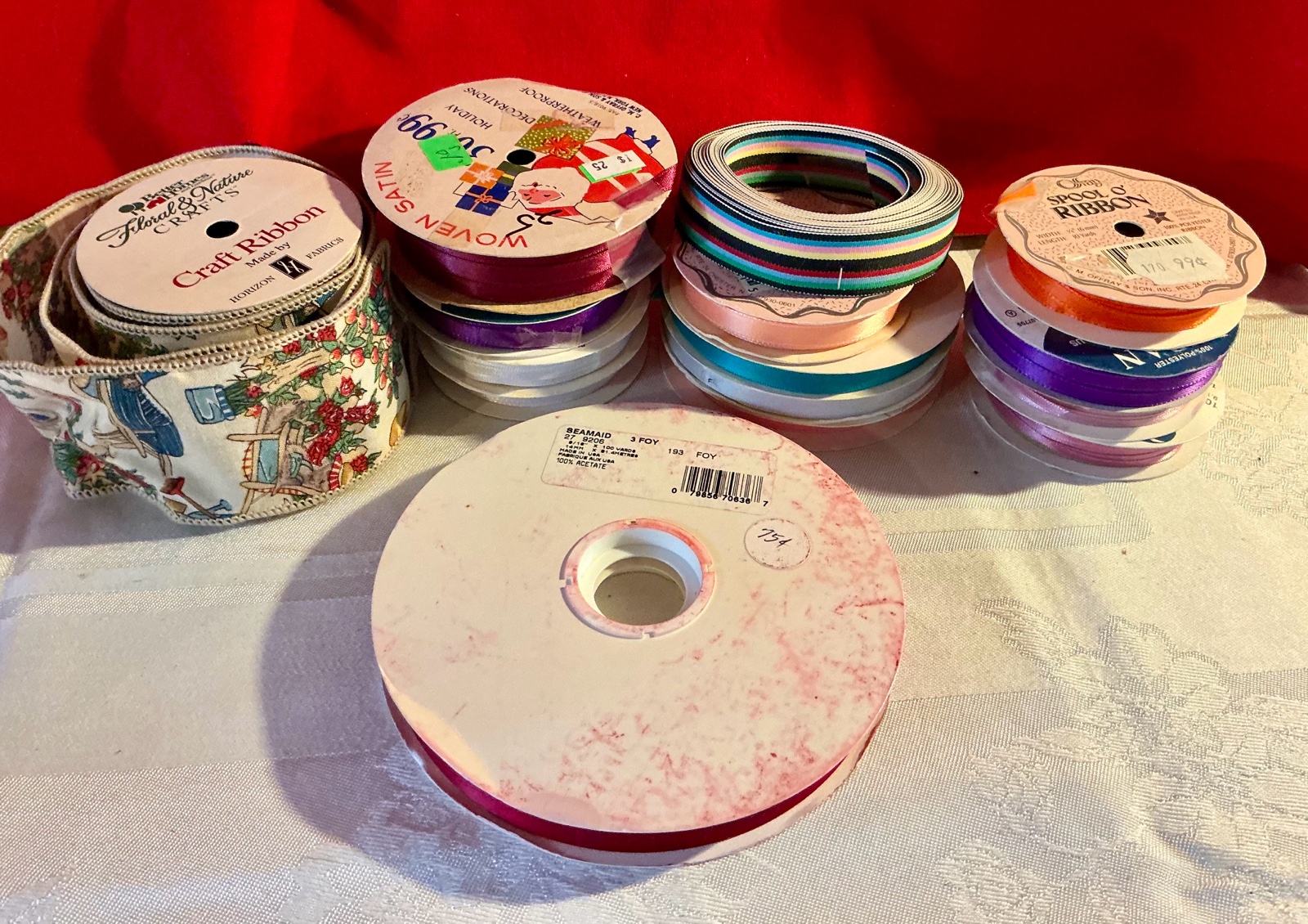 Group of various holiday and craft ribbon