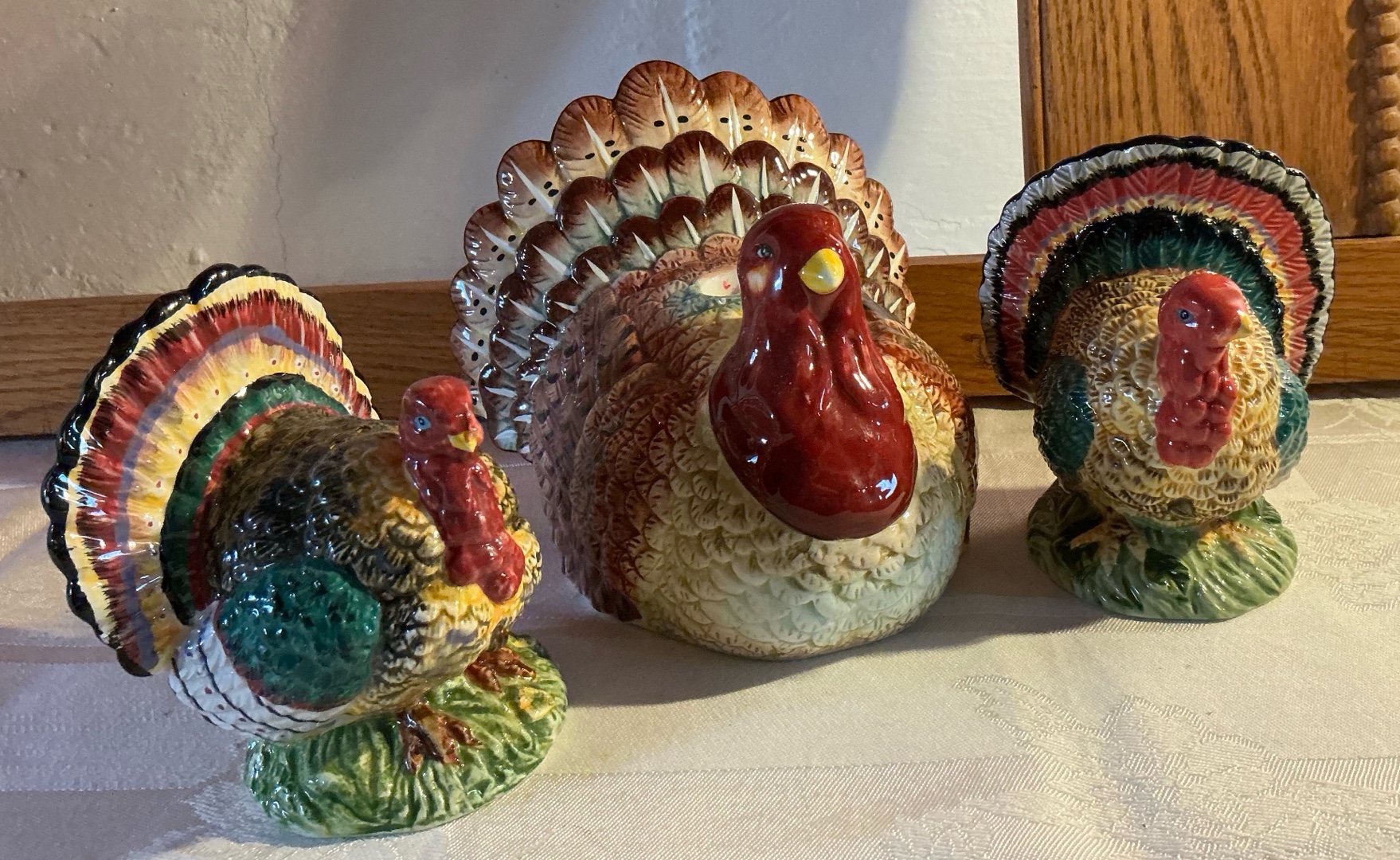 Ceramic turkey candle holder and salt-n-pepper shaker