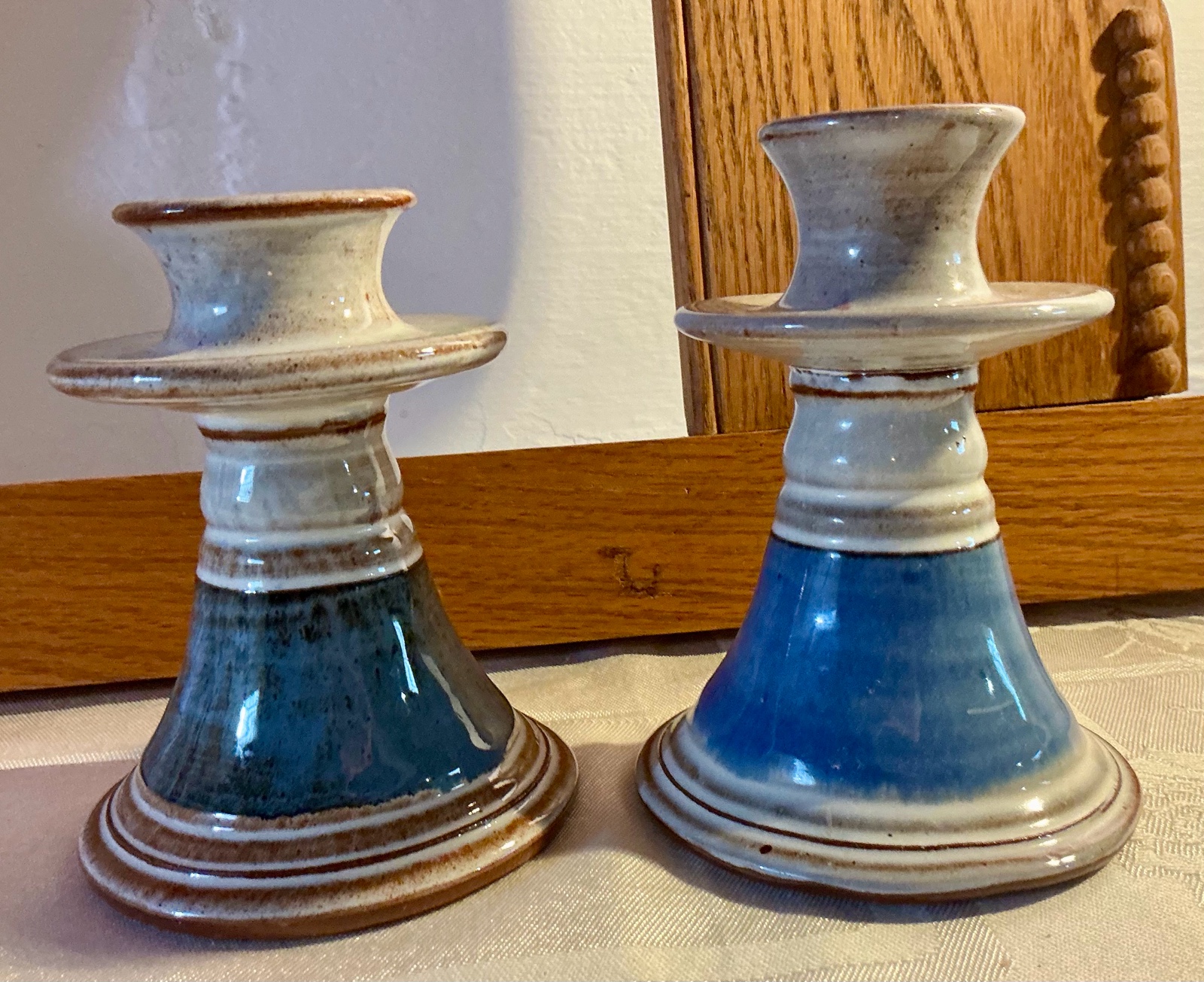 Pair of vintage art studio pottery candle holders