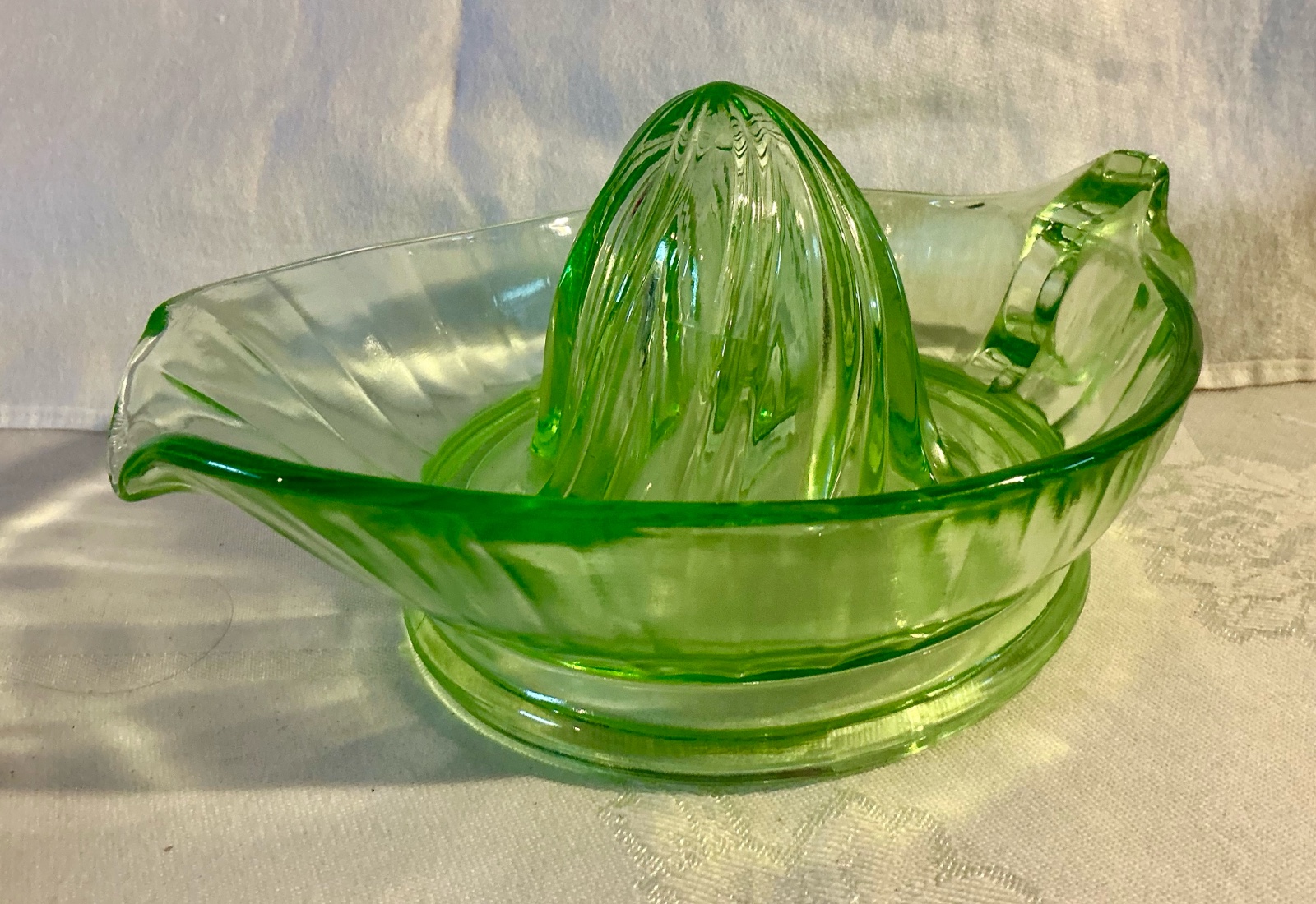 Vintage green depression glass juicer reamer