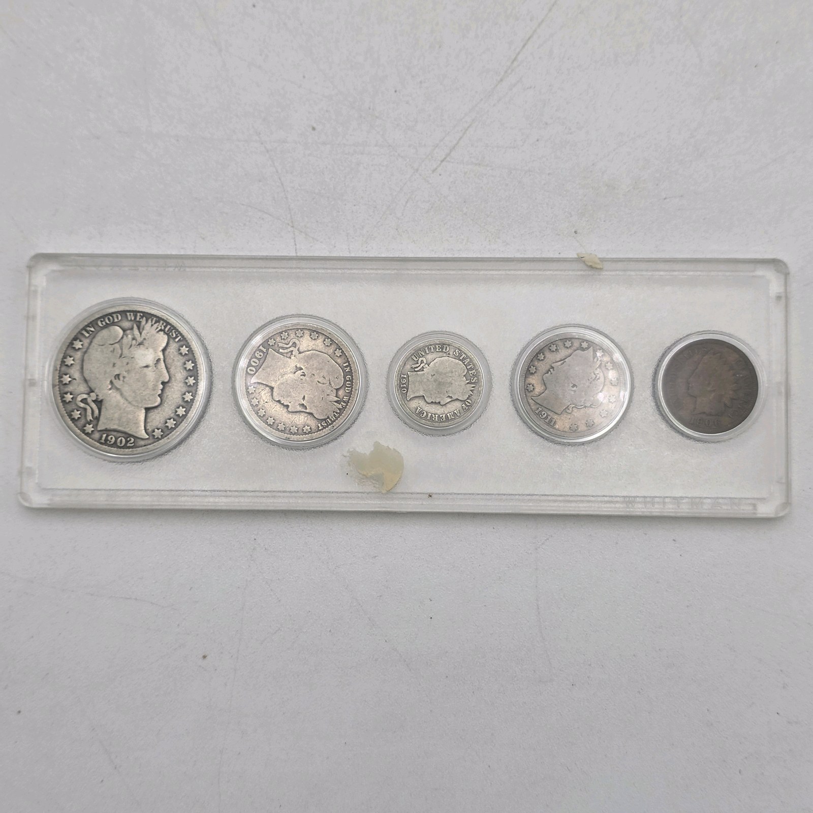 1902 Barber Half Dollar, 1900 Barber Quarter, Barber Dimes & 1906 Indian Head Cent Lot  Approx. 0.68 Oz Silver
