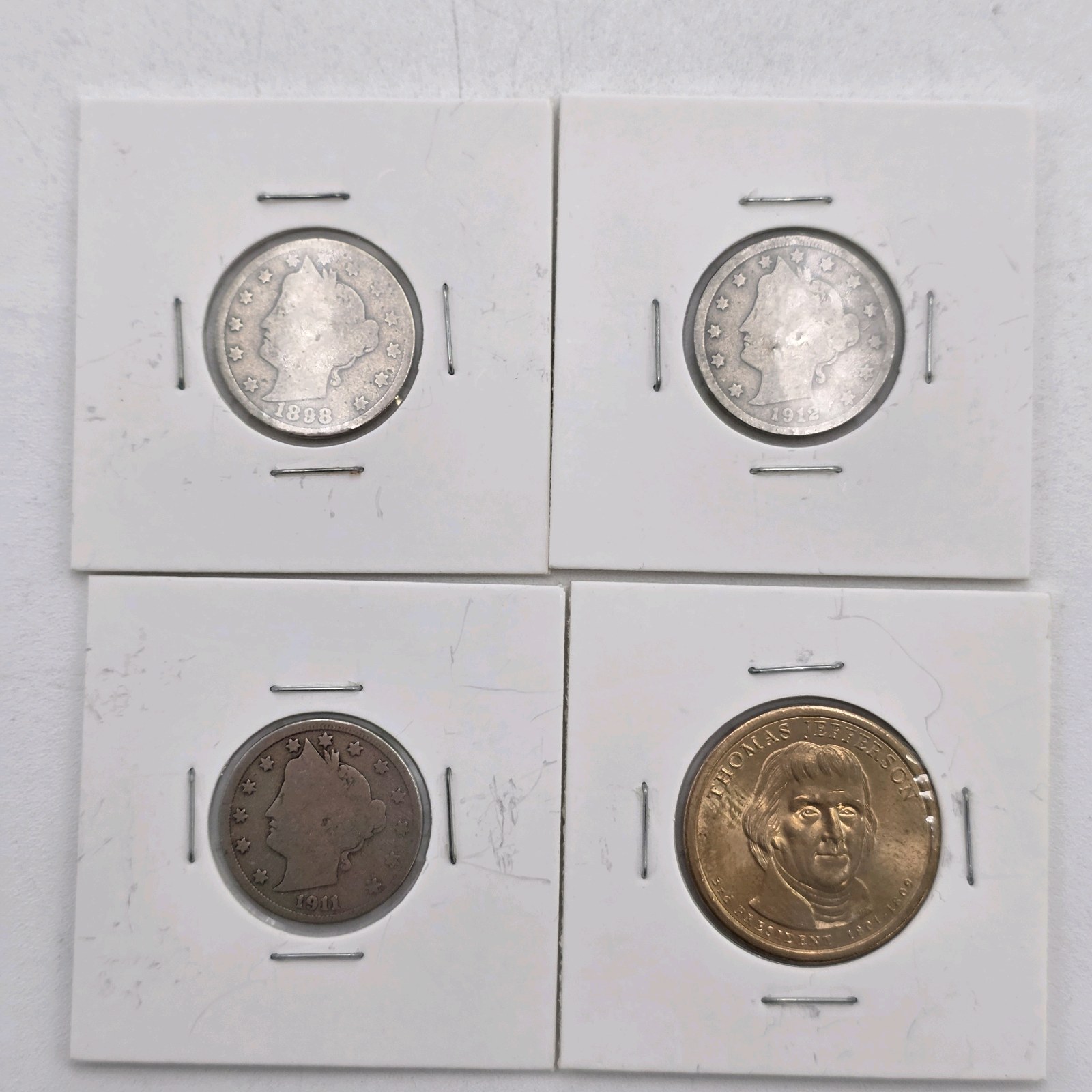 1898, 1911 & 1912 Liberty V Nickels With Thomas Jefferson Presidential Dollar Coin