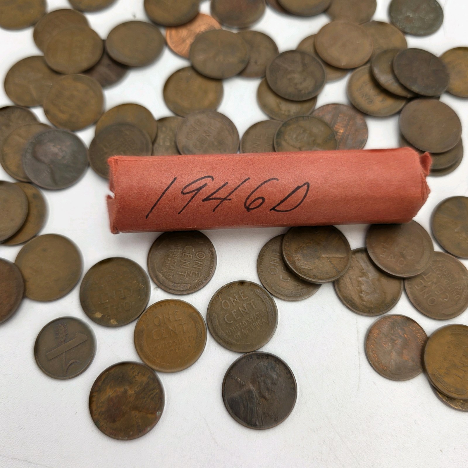 Unsearched Full Roll Lincoln Wheat Pennies Marked 1946-D  Estate Fresh Untouched Coin Roll  No Silver Content