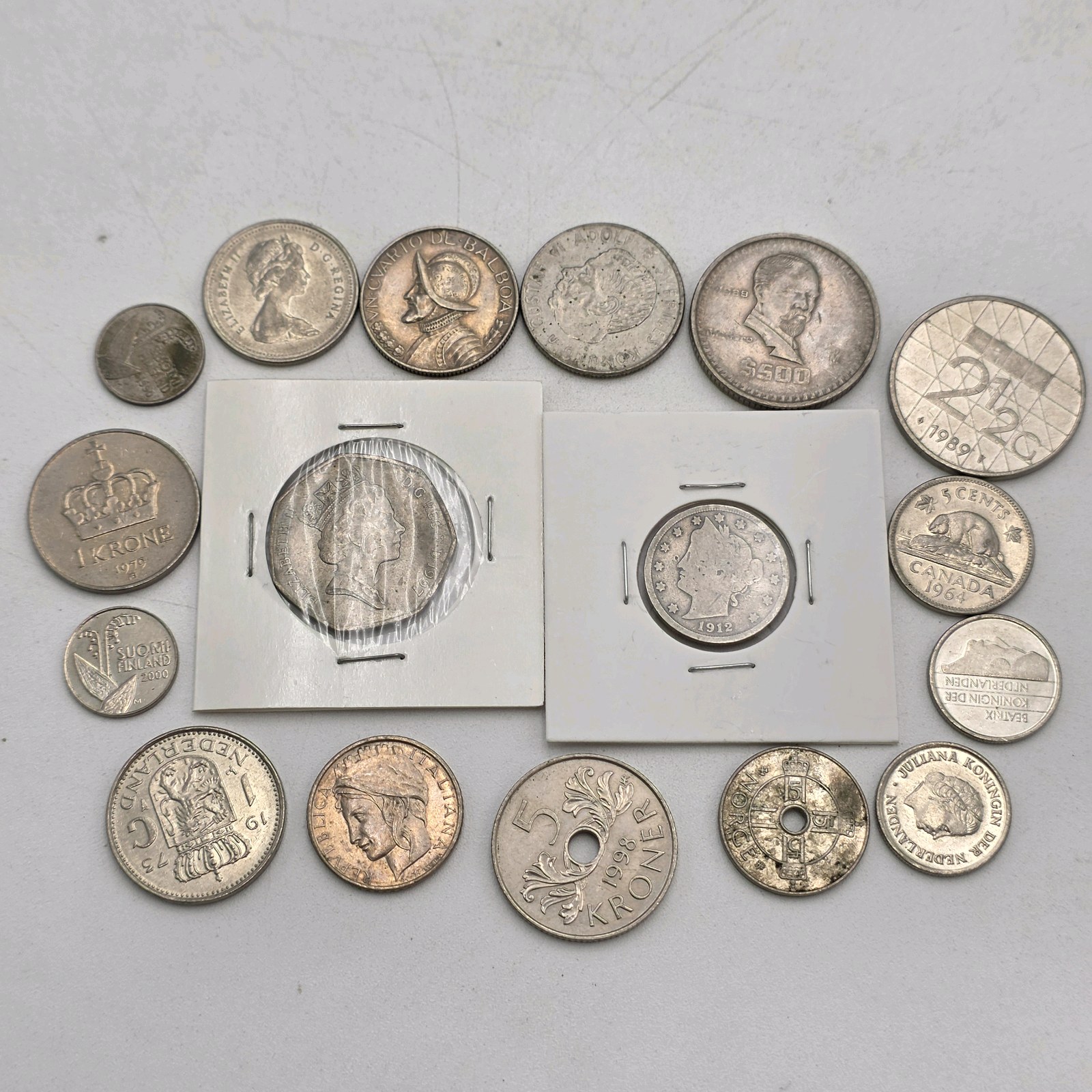Mixed World Coin Lot With 1912 Liberty V Nickel, Canada, Norway, Netherlands, Panama, Mexico and More