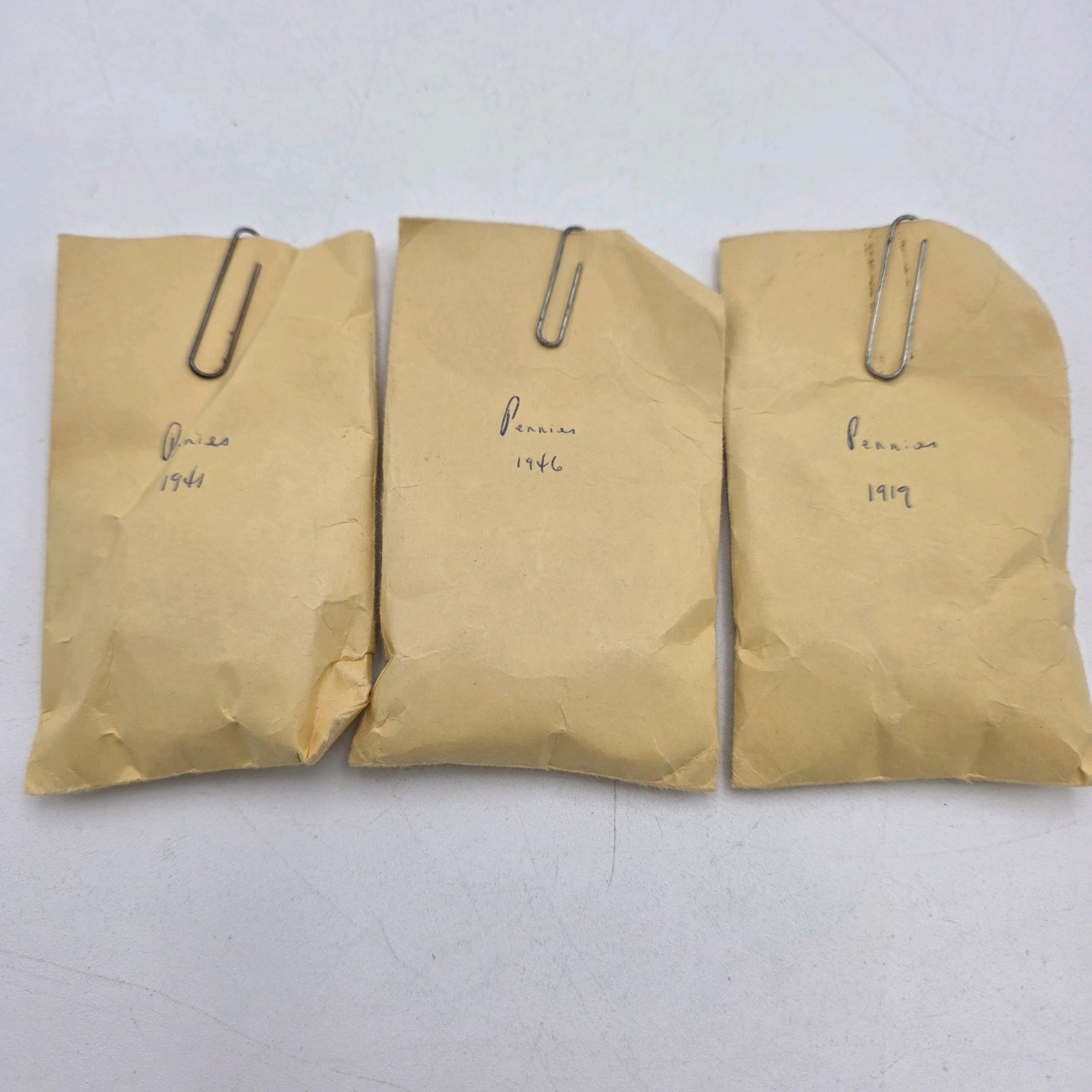 Unsearched Lincoln Penny Envelope Lot  1919, 1941 & 1946 Labeled Packs  Estate Fresh Untouched Coin Lot  No Silver Content