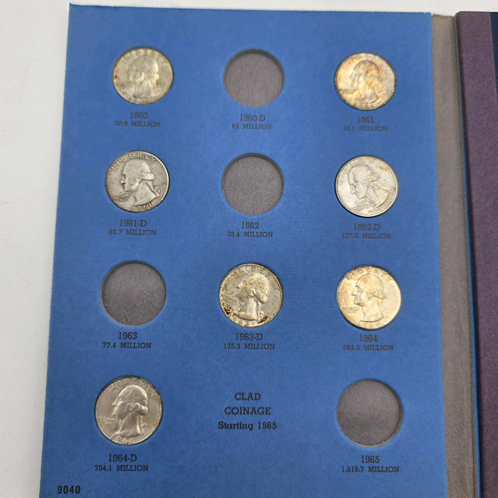 Whitman Washington Quarter Album w 7 Silver Quarters  1960-1964  Approx. 1.26588 Troy Oz Silver