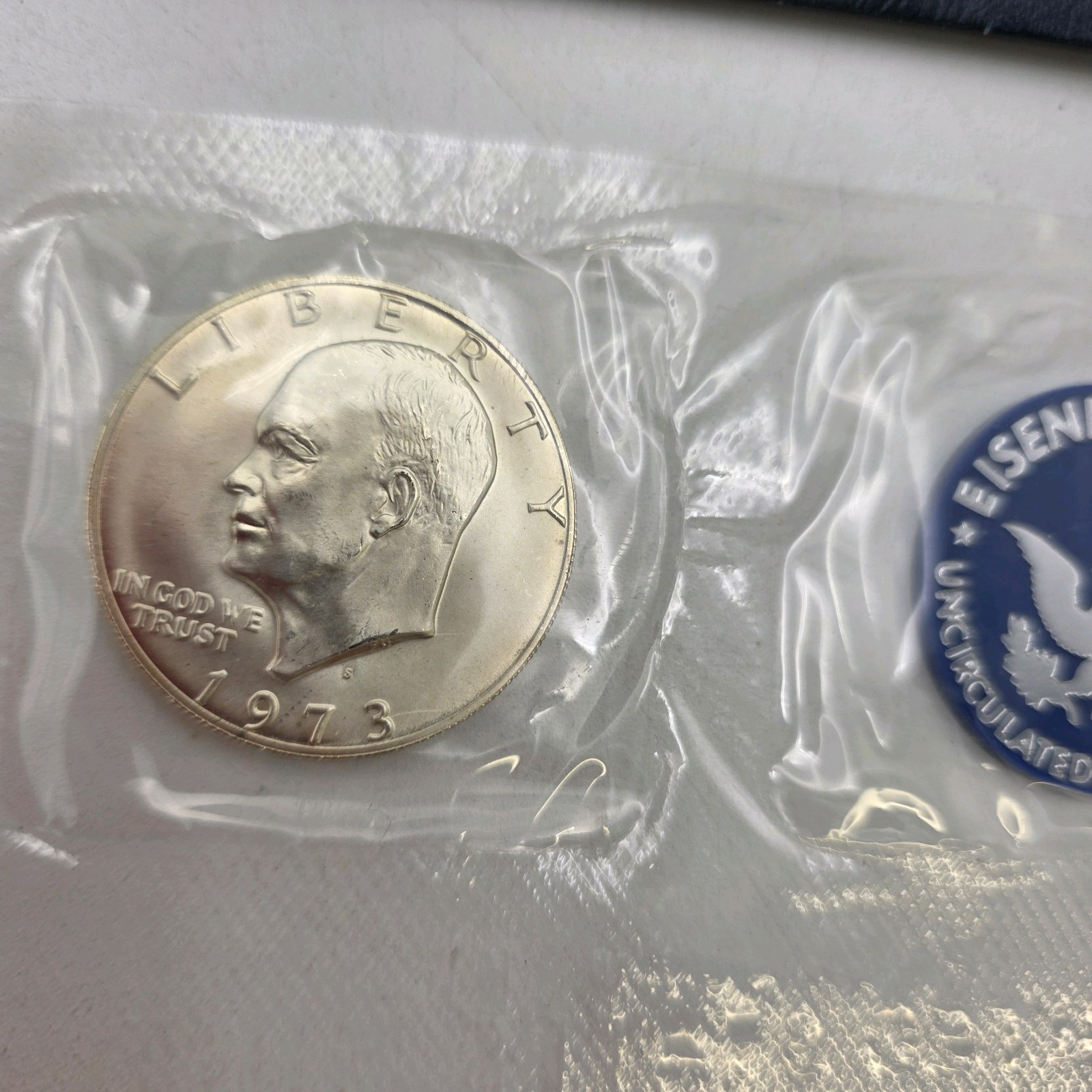 1973-S Eisenhower Uncirculated Silver Dollar  40% Silver Blue Pack Ike Dollar With Envelope & COA