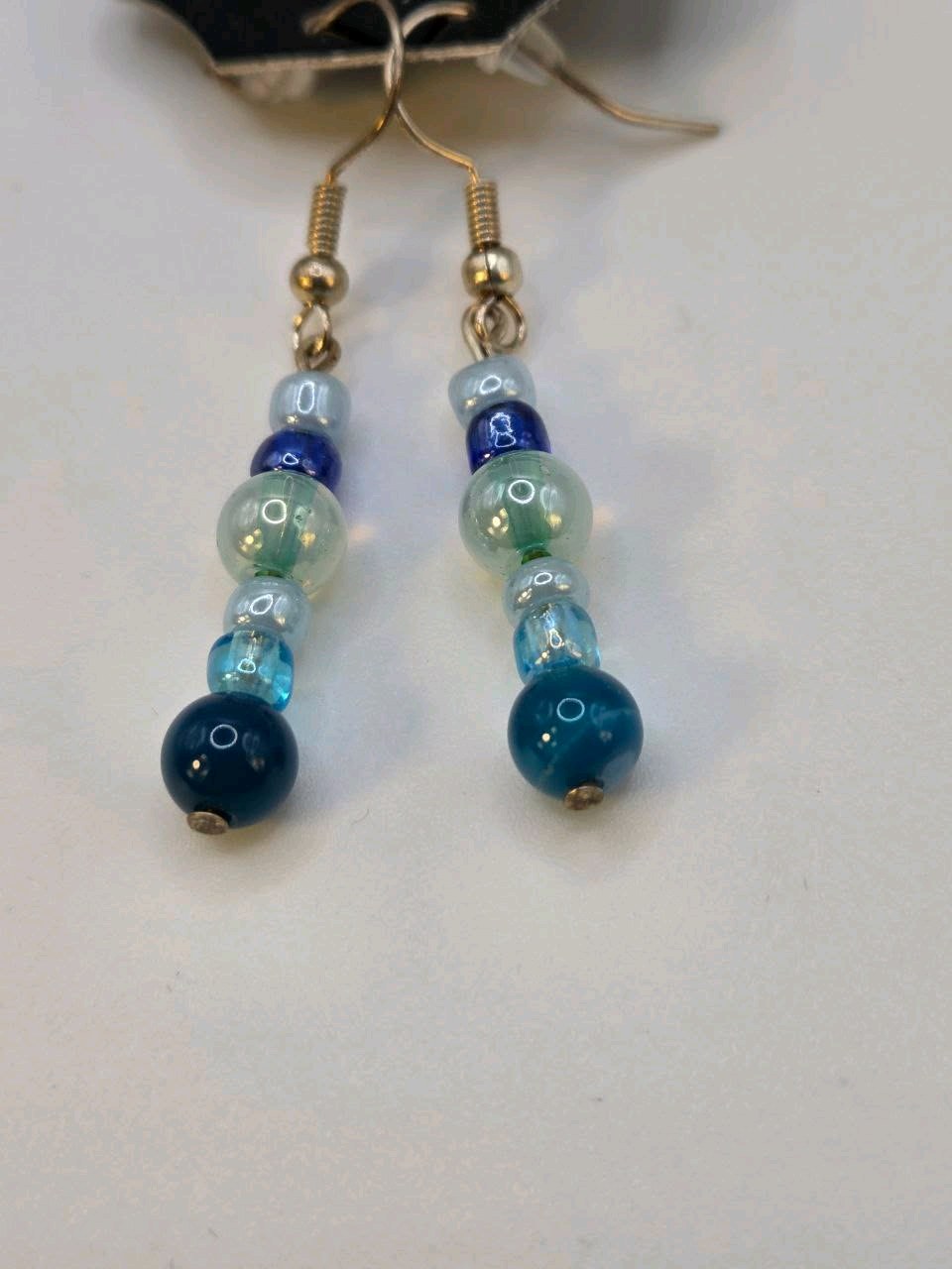 Handmade Blue Glass Beaded Dangle Earrings  Local Minnesota Senior Artist  100% Proceeds Support Artist