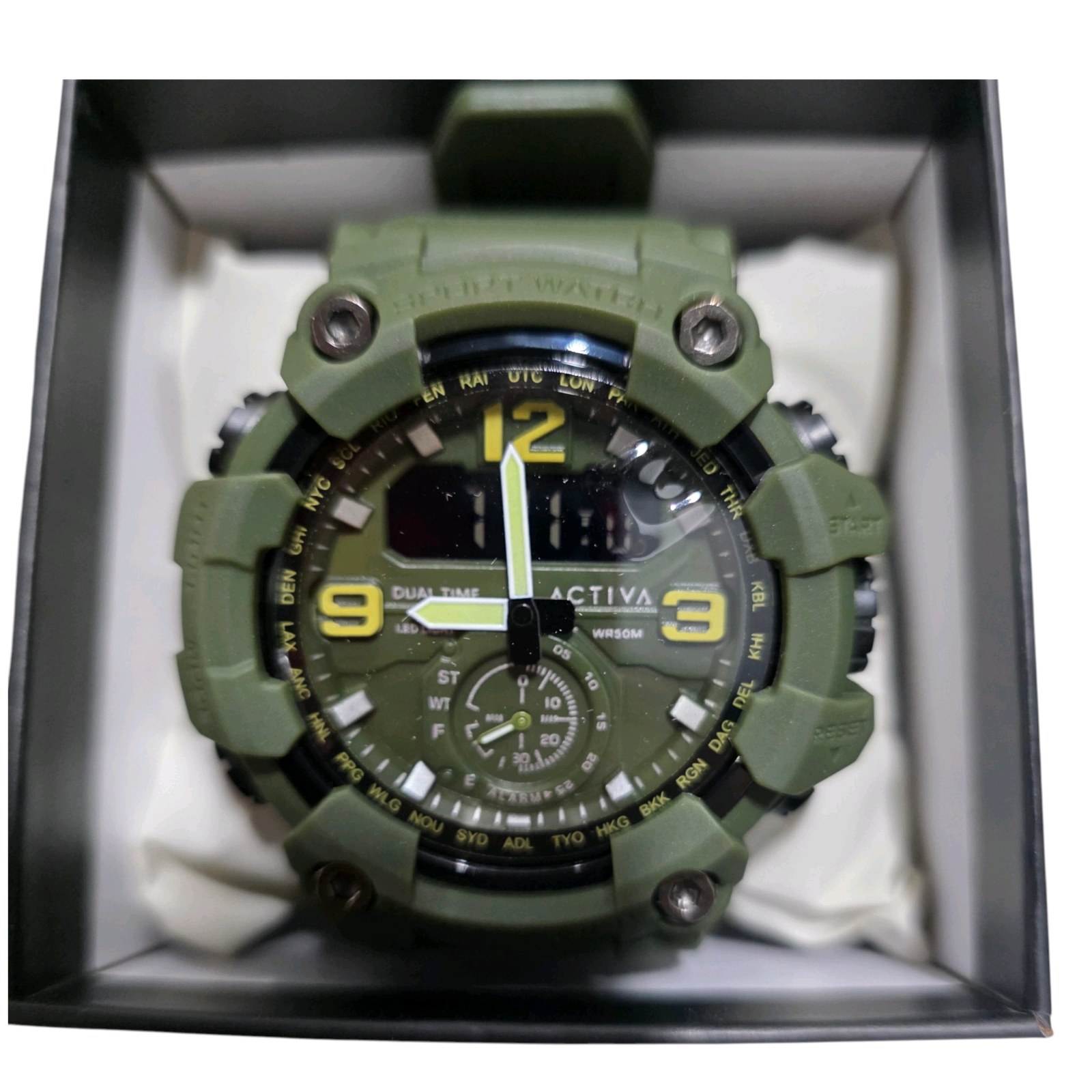 Invicta ACW1637-007 Activa Veytron X Green Light Dual Time Mens Watch With Box