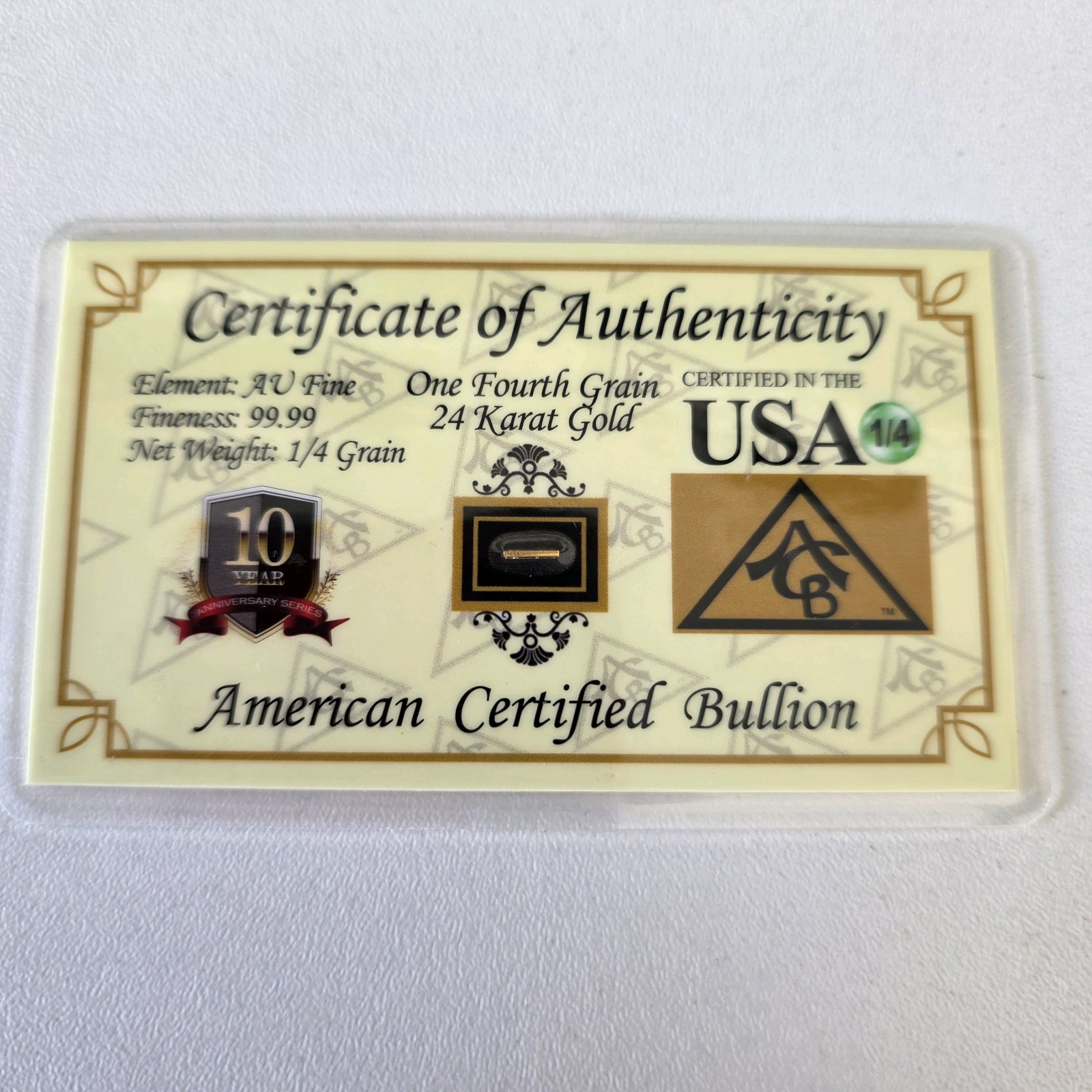 24K Gold American Certified Bullion Card  14 Grain Pure Gold Collector Piece  Certified in USA