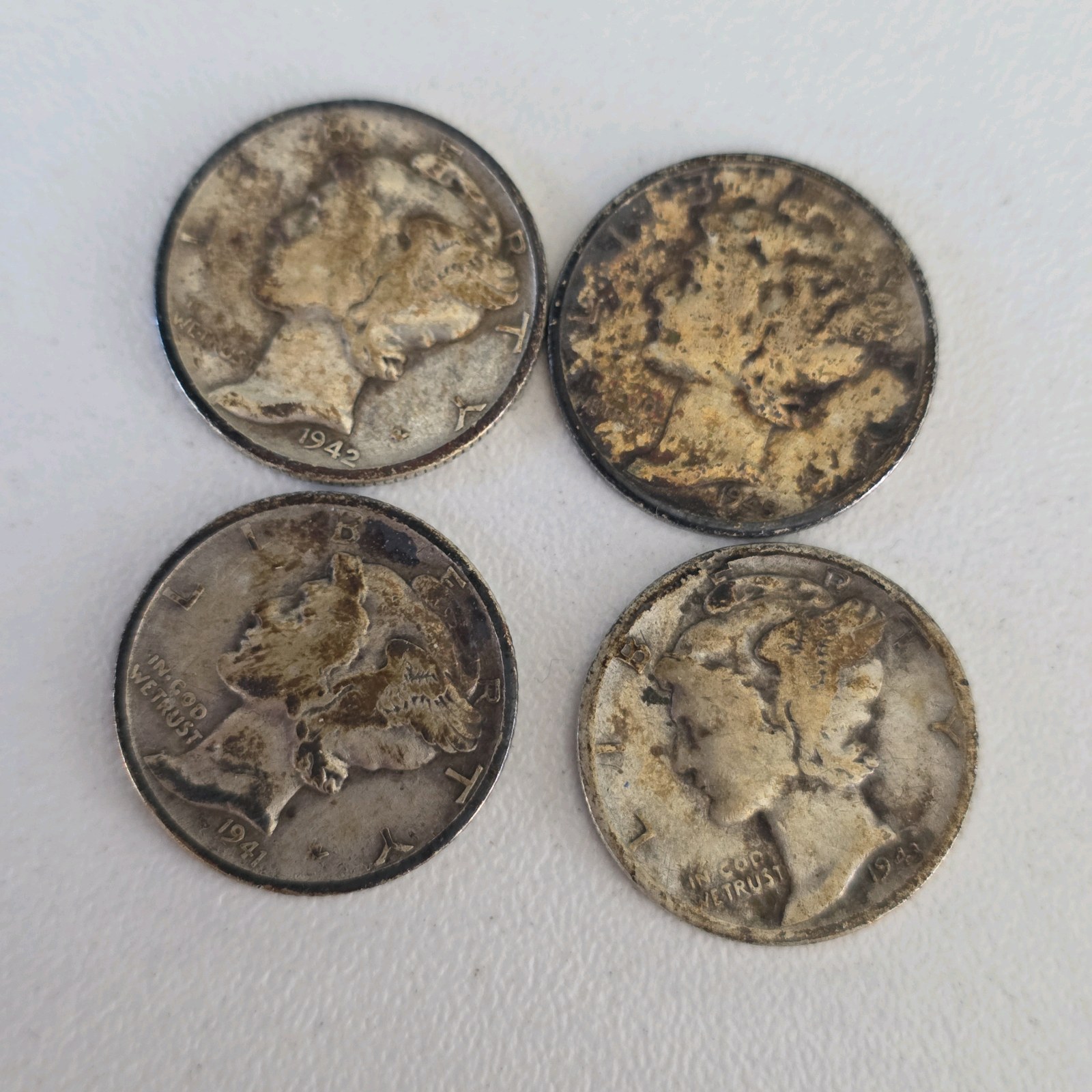 4 Mercury Dimes  90% Silver U.S. Dime Lot  10g Total Coin Weight