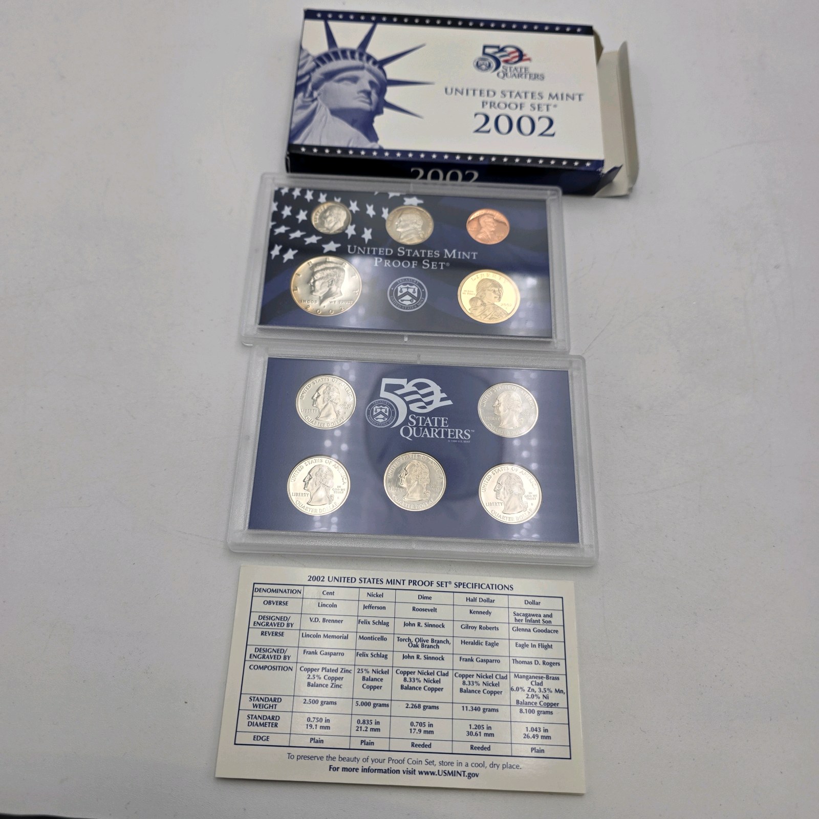 2002 U.S. Mint Proof Set  2005 50 State Quarters Proof Set  Original Cases & COA