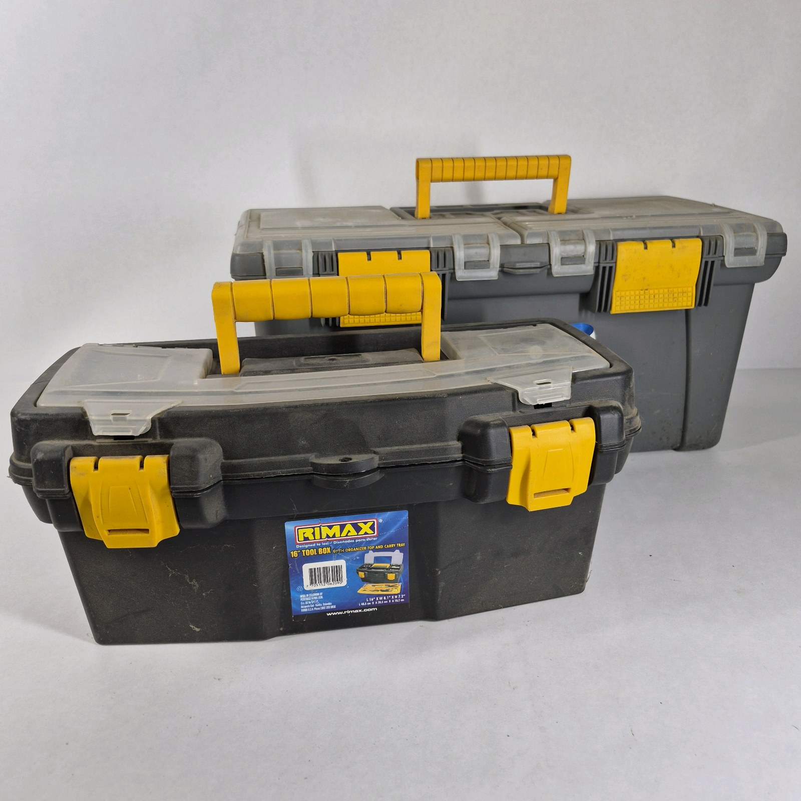 Lot of 2 Rimax Plastic Tool Boxes with Assorted Tools and Hardware