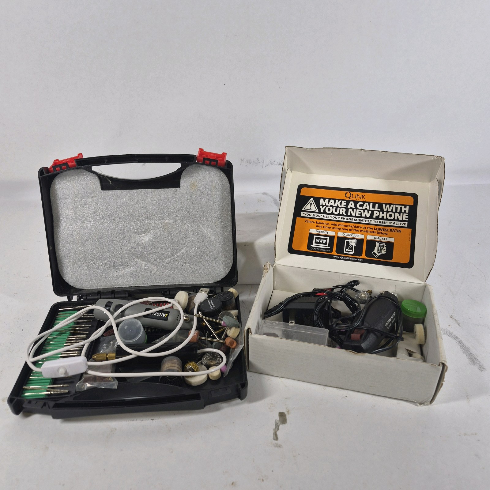 Lot of Rotary Tool Accessories, Charging Cables, and Small Electronics Parts