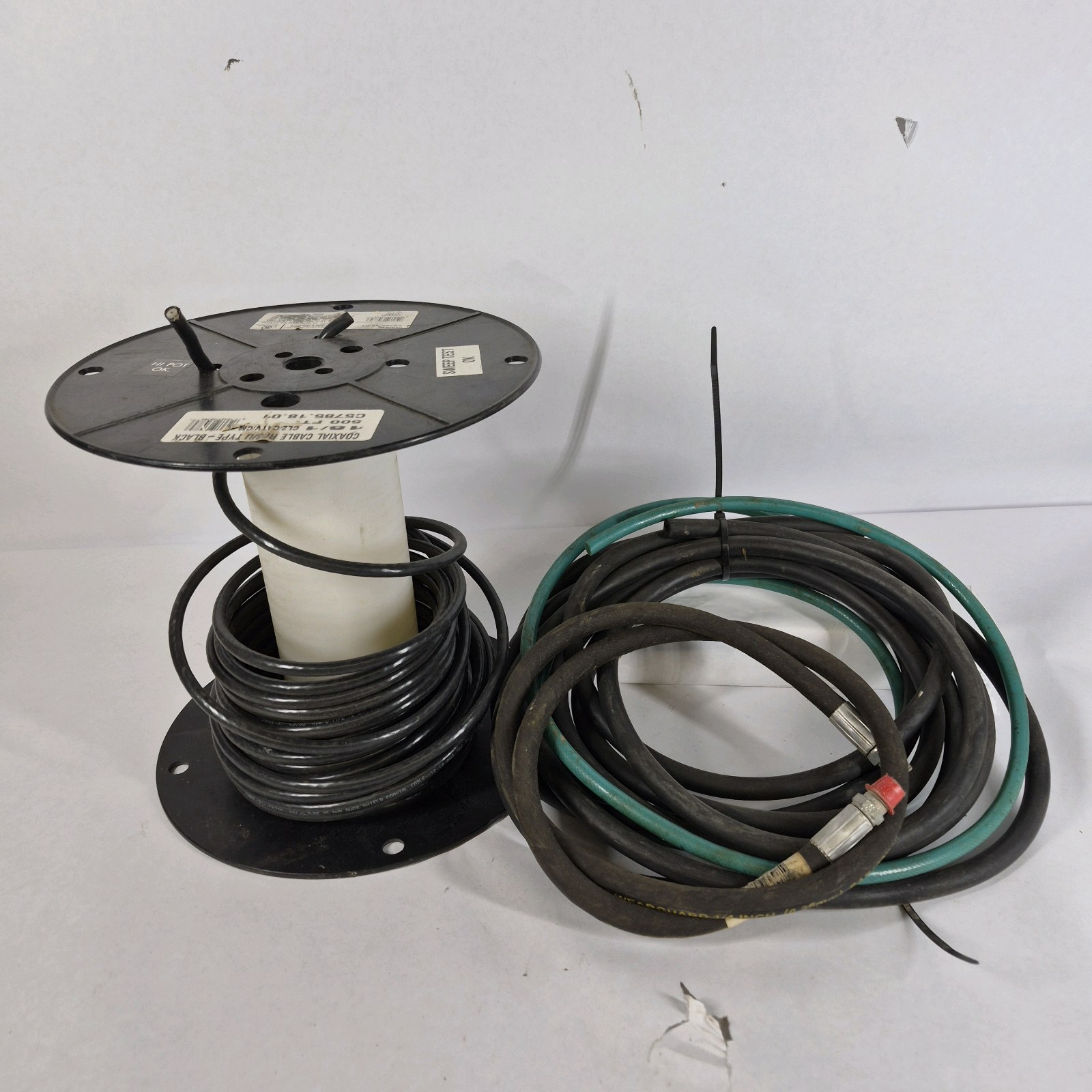 Lot of Coaxial Cable Spool and Assorted Hoses