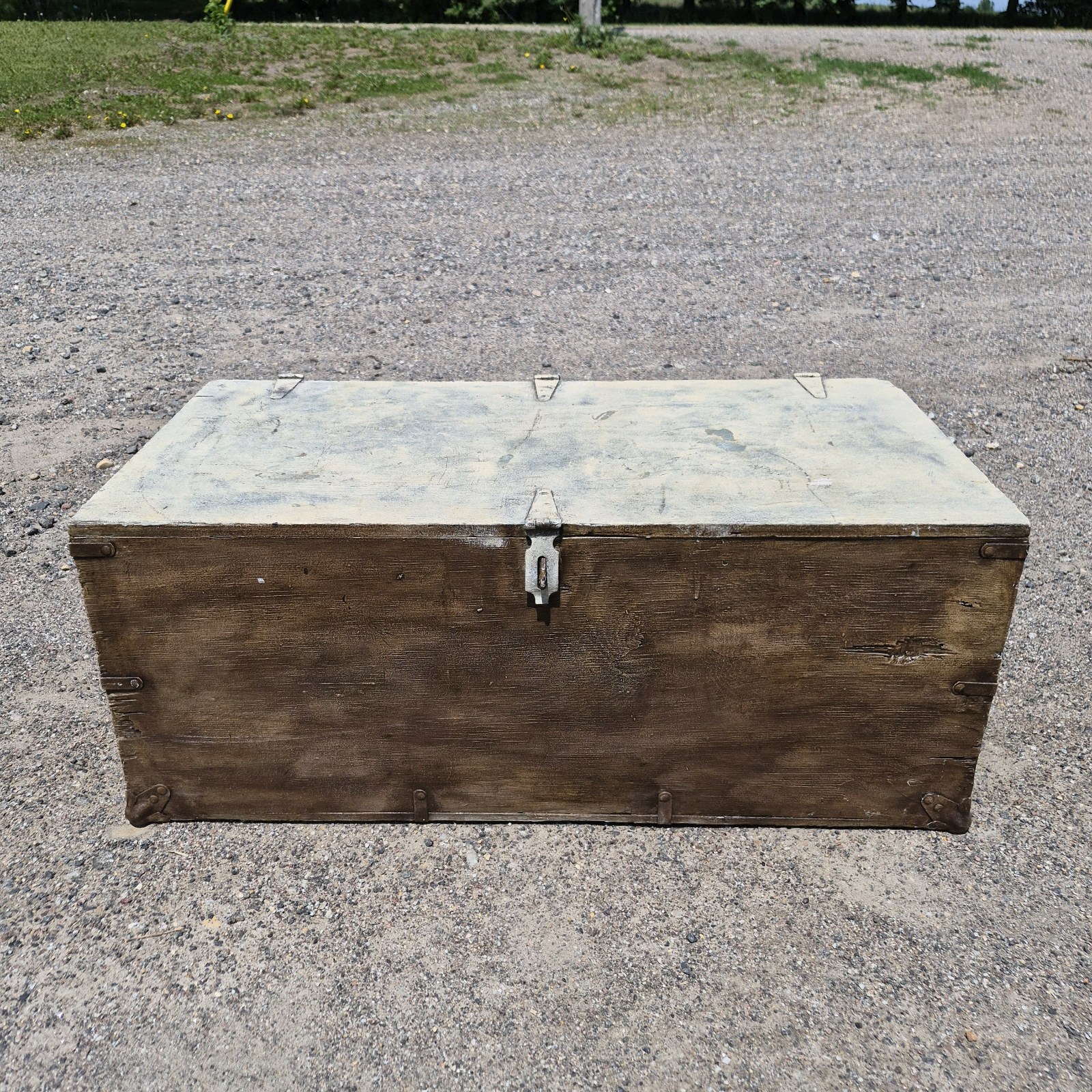 Vintage Wooden Storage Trunk with Metal Hardware