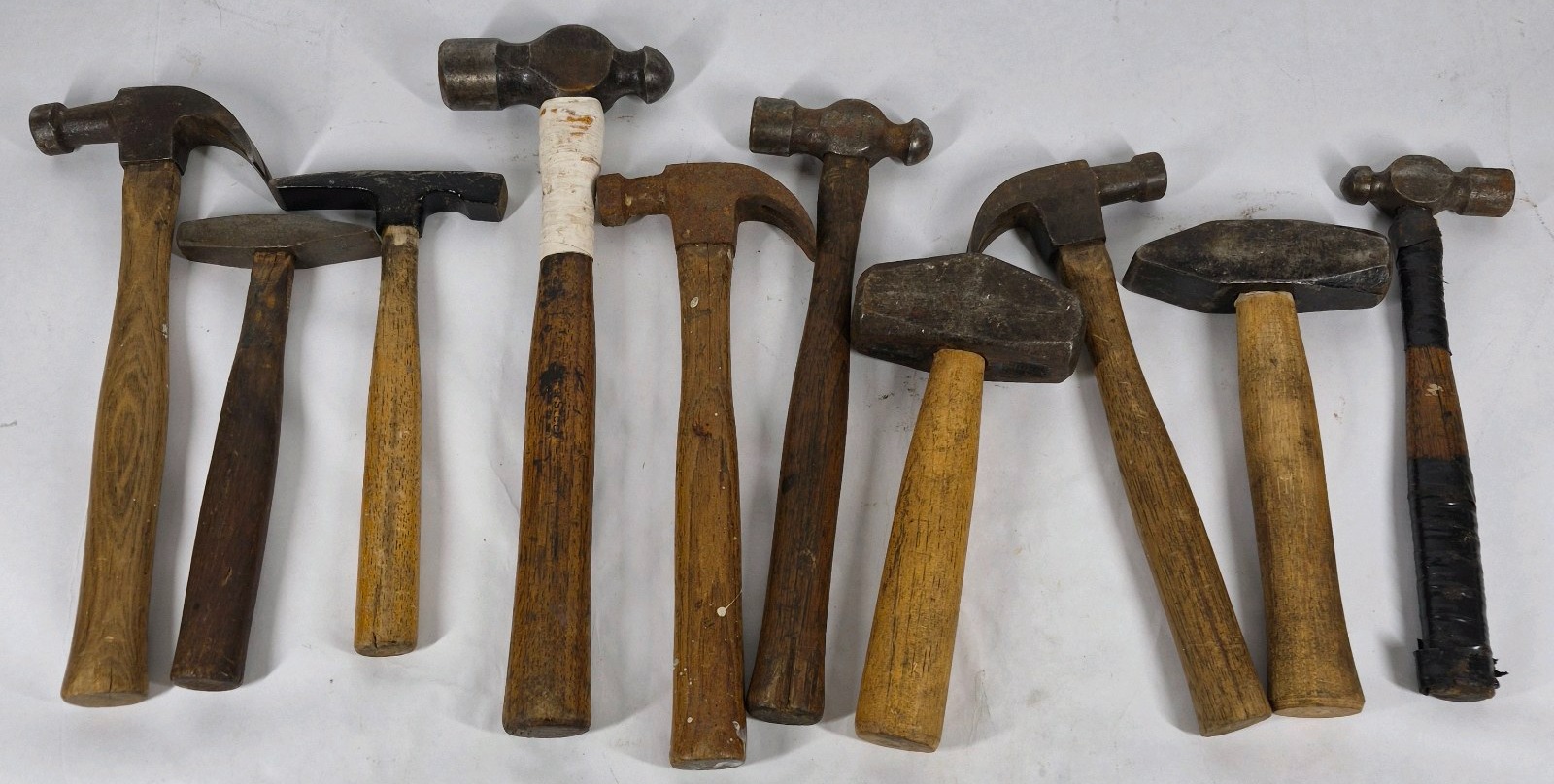 Lot of 10 Assorted Hammers Wood Handle Claw Ball Peen Masonry Tools