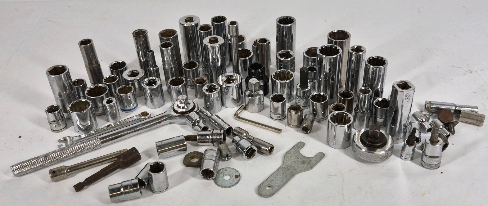Large Lot of Assorted Sockets Ratchets Extensions and Socket Wrench Tools