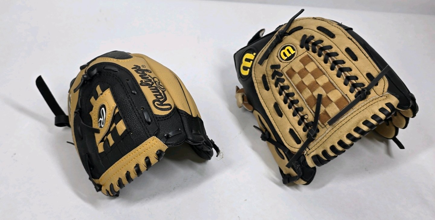 Lot of 2 Baseball Gloves Rawlings and Wilson Tan Black