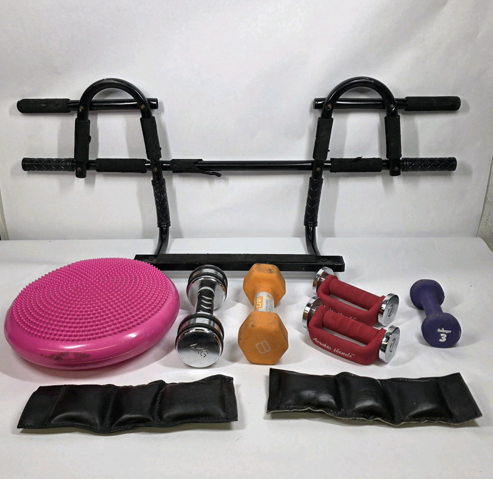 Lot of Home Fitness Accessories, Dumbbells, and Pull-Up Bar